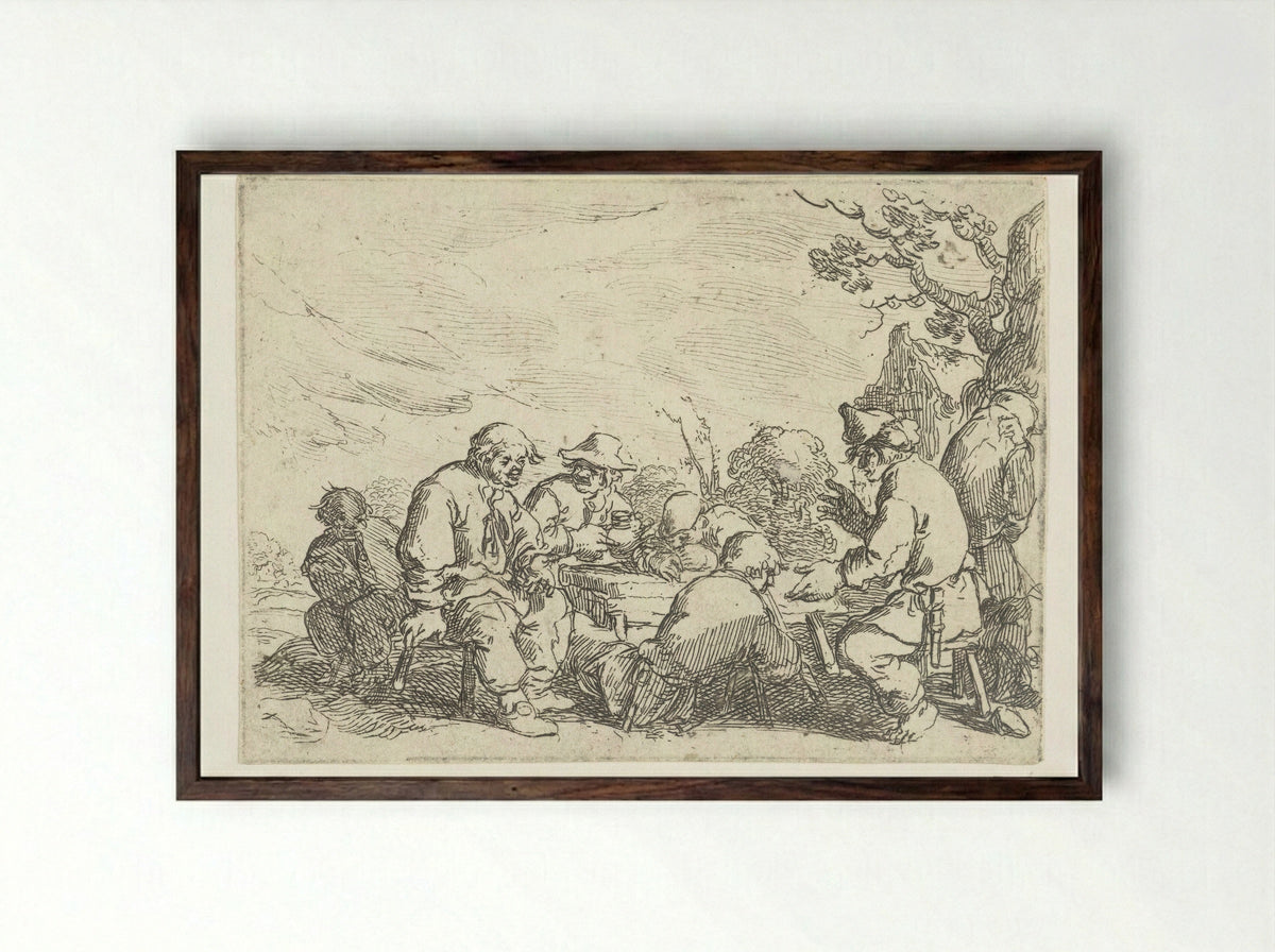Drinkende boeren aan een tafel - Andries Both - Framed Print Dark Wood