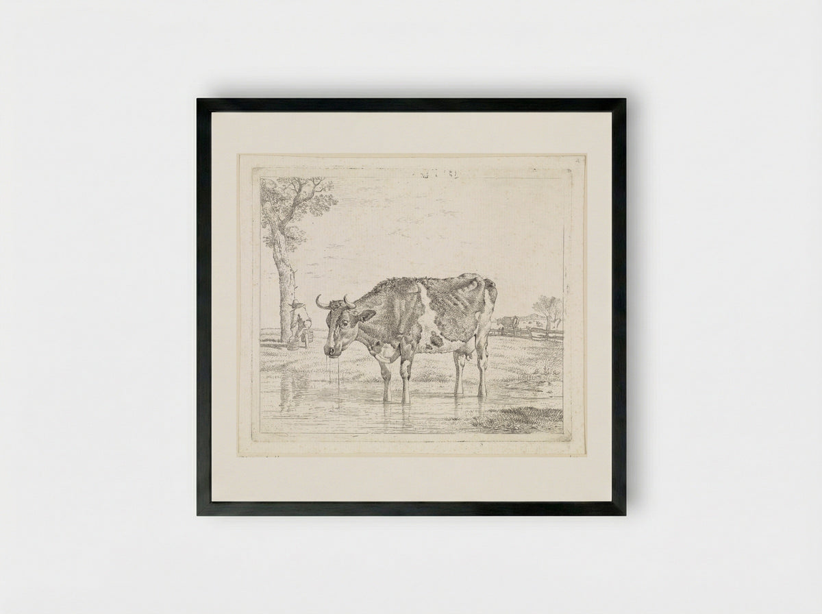 Drinkende koe - Wouter Johannes van Troostwijk - Framed Print Black