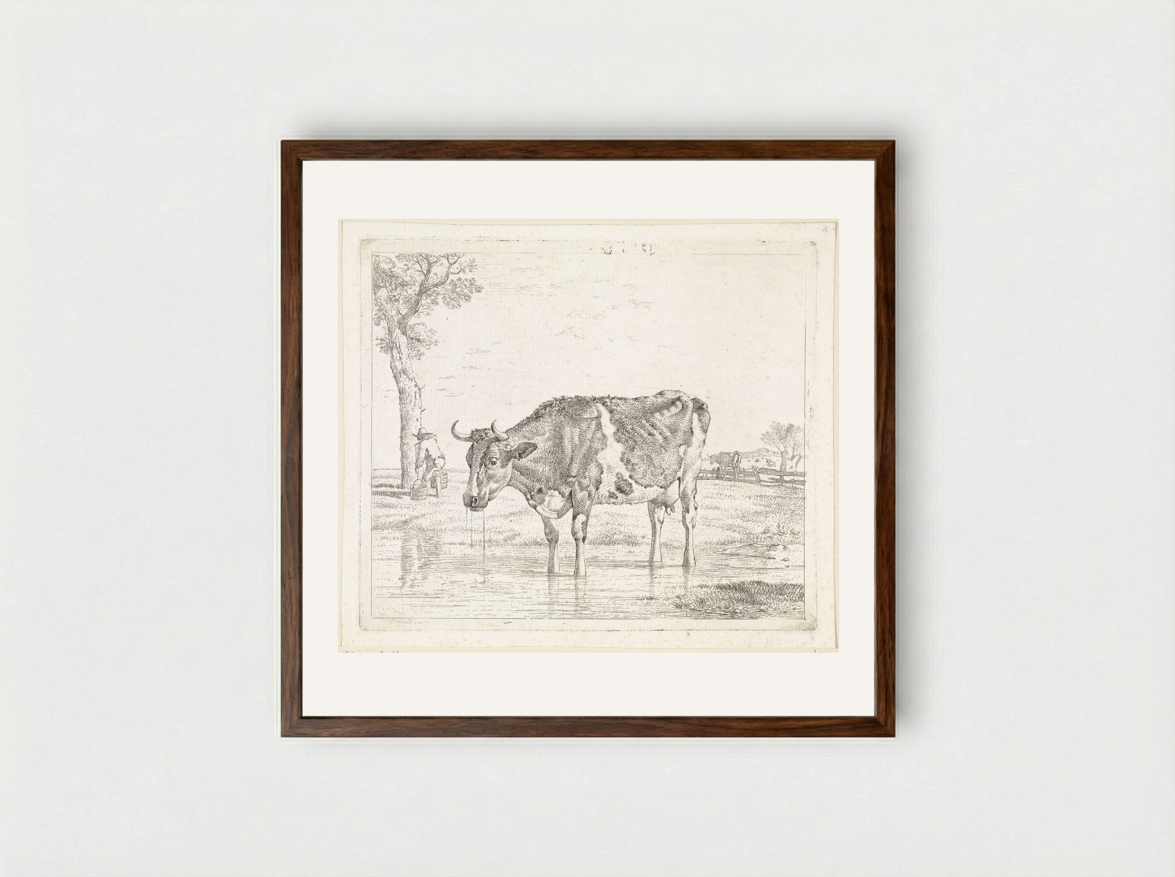 Drinkende koe - Wouter Johannes van Troostwijk - Framed Print Dark Wood