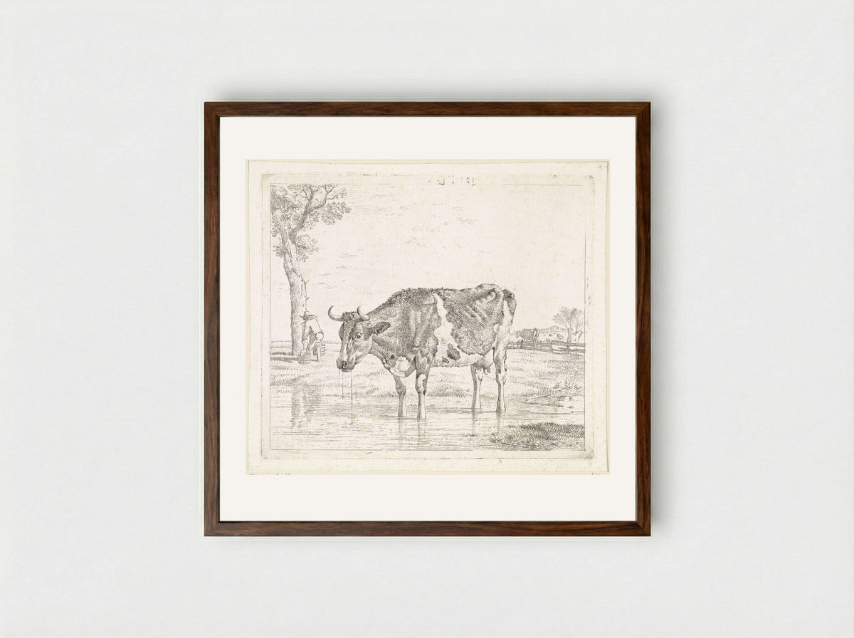 Drinkende koe - Wouter Johannes van Troostwijk - Framed Print Dark Wood