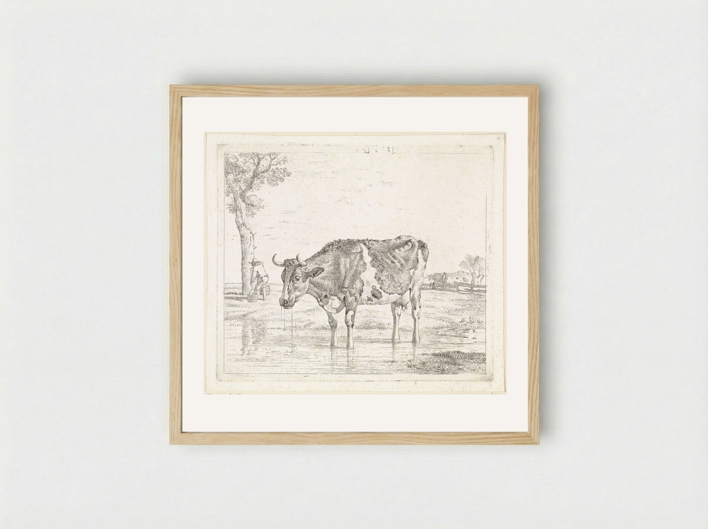 Drinkende koe - Wouter Johannes van Troostwijk - Framed Print Wood