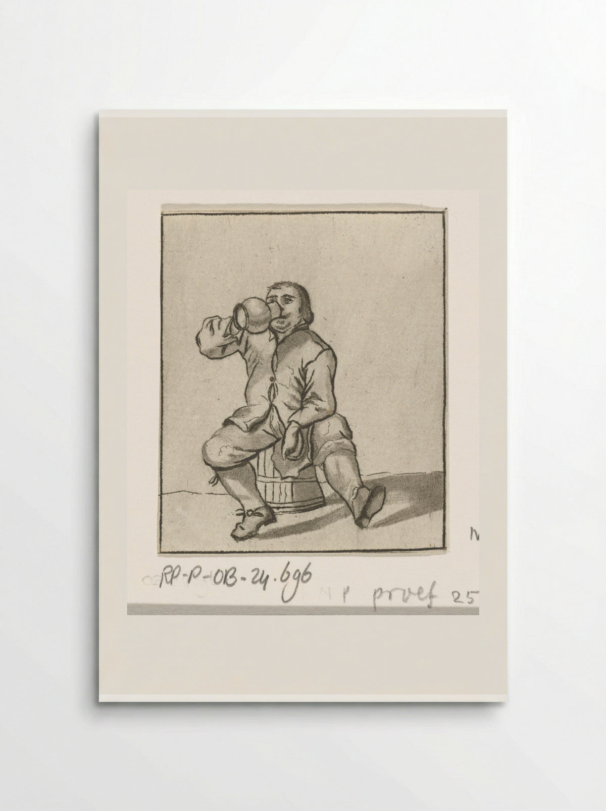 Drinkende man zittend op een ton - Cornelis Ploos van Amstel - Poster