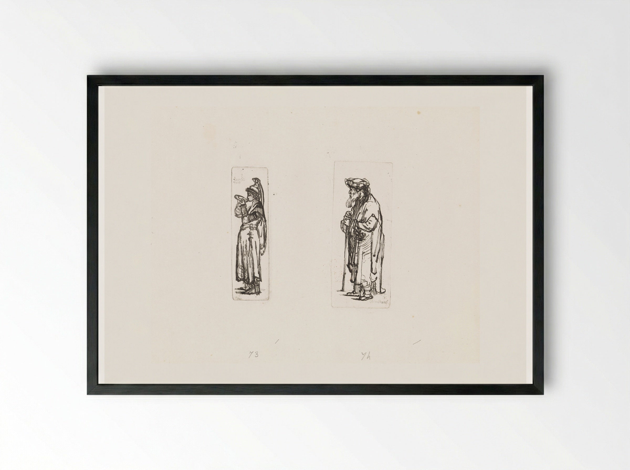 Drinkende vrouw en man met wandelstok - Matthijs Pool - Framed Print Black