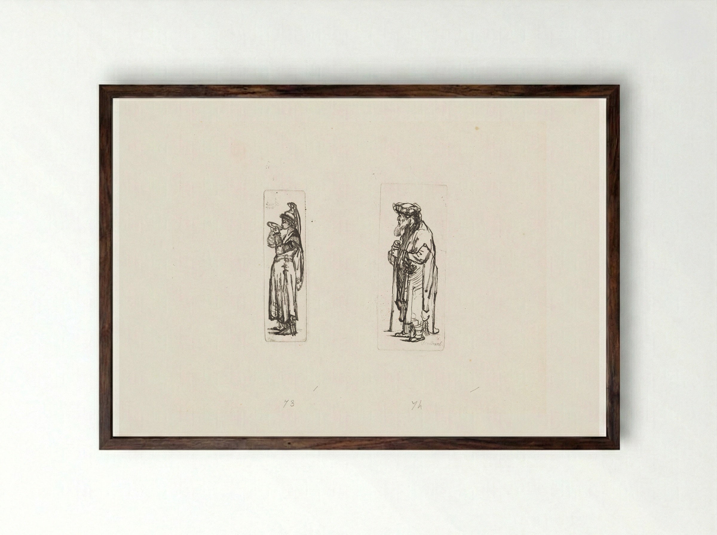 Drinkende vrouw en man met wandelstok - Matthijs Pool - Framed Print Dark Wood