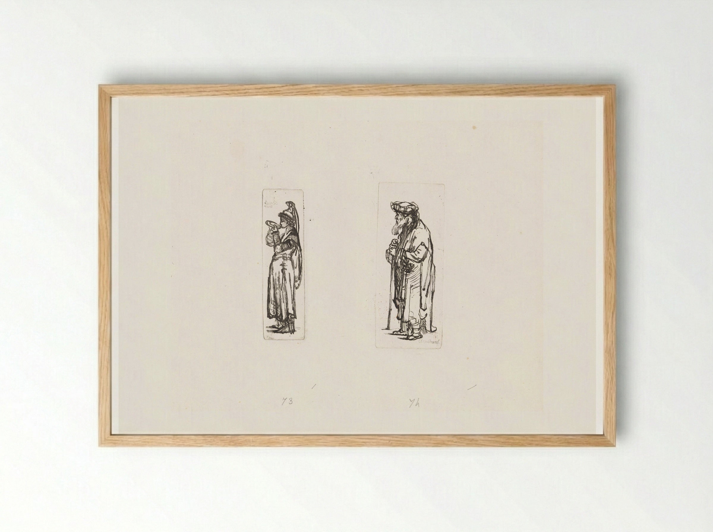 Drinkende vrouw en man met wandelstok - Matthijs Pool - Framed Print Wood