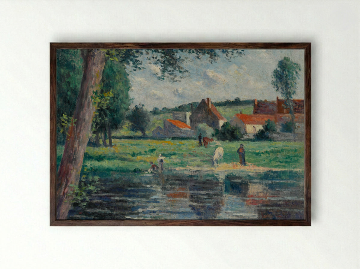 Drinker at the edge of the Cure - Maximilien Luce - Framed Print Dark Wood