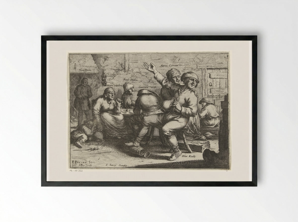 Drinkers en rokers in een interieur - Salomon Savery - Framed Print Black