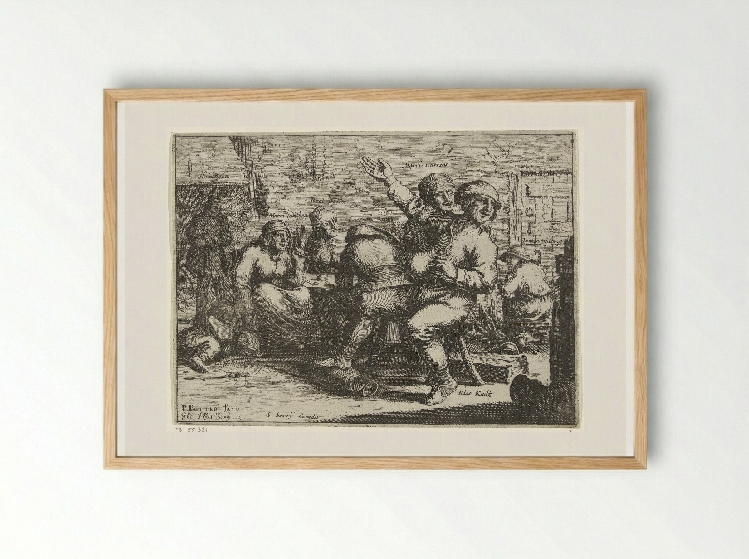 Drinkers en rokers in een interieur - Salomon Savery - Framed Print Wood