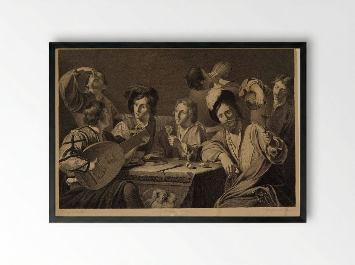 Drinking Bout - Albrecht Christoph Reindel - Framed Print Black