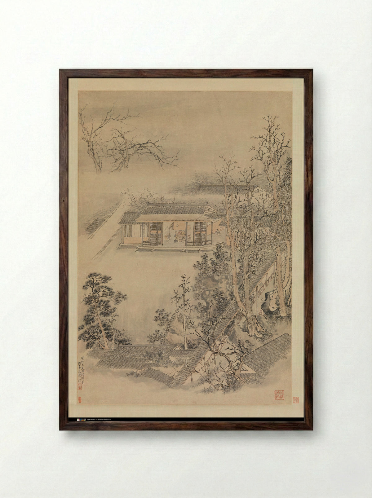 Drinking in the Bamboo Garden on the Lantern Festival - Luo Ping - Framed Print Dark Wood