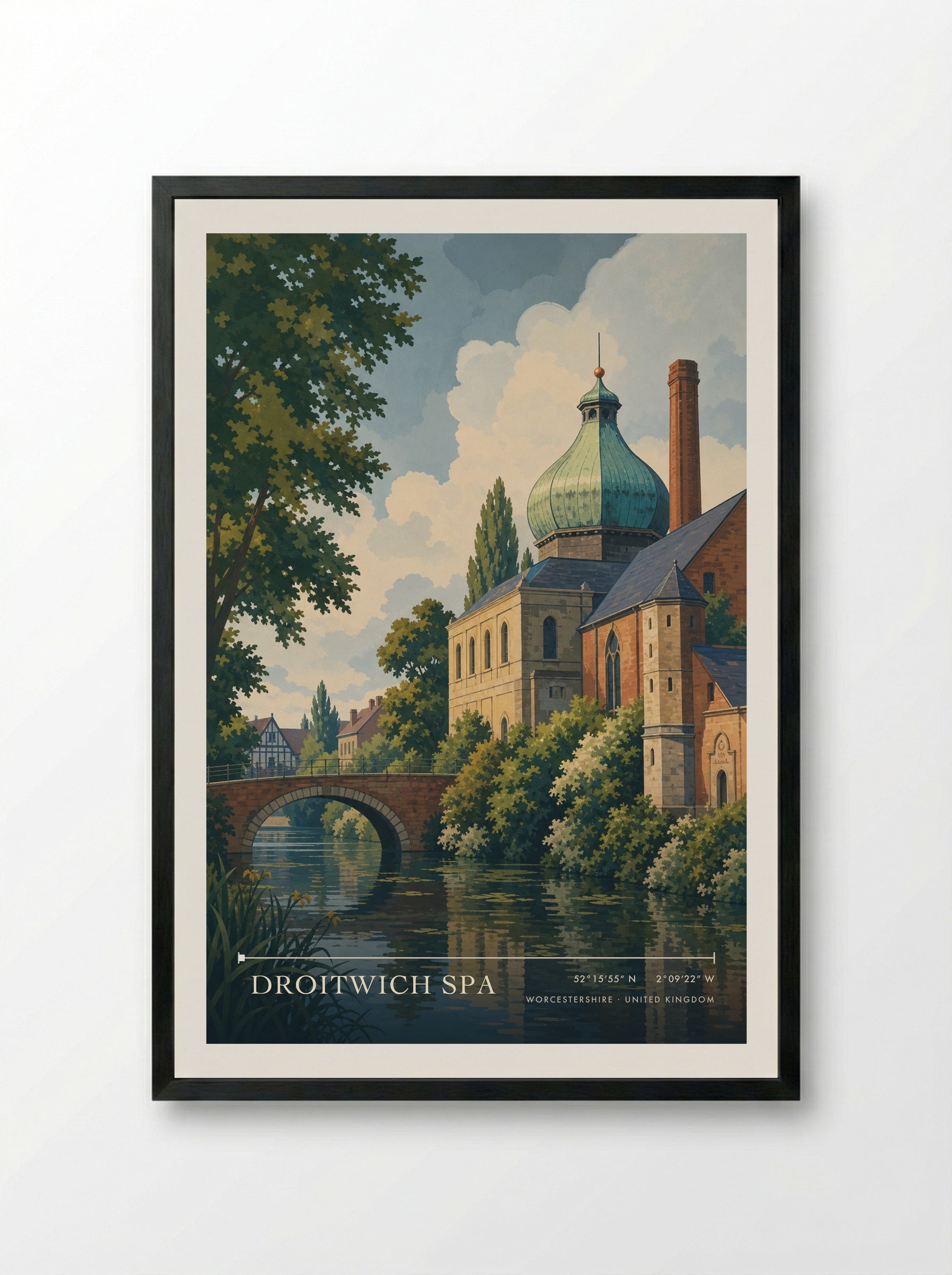 Droitwich Spa Worcestershire United Kingdom Travel Poster - Framed Print Black