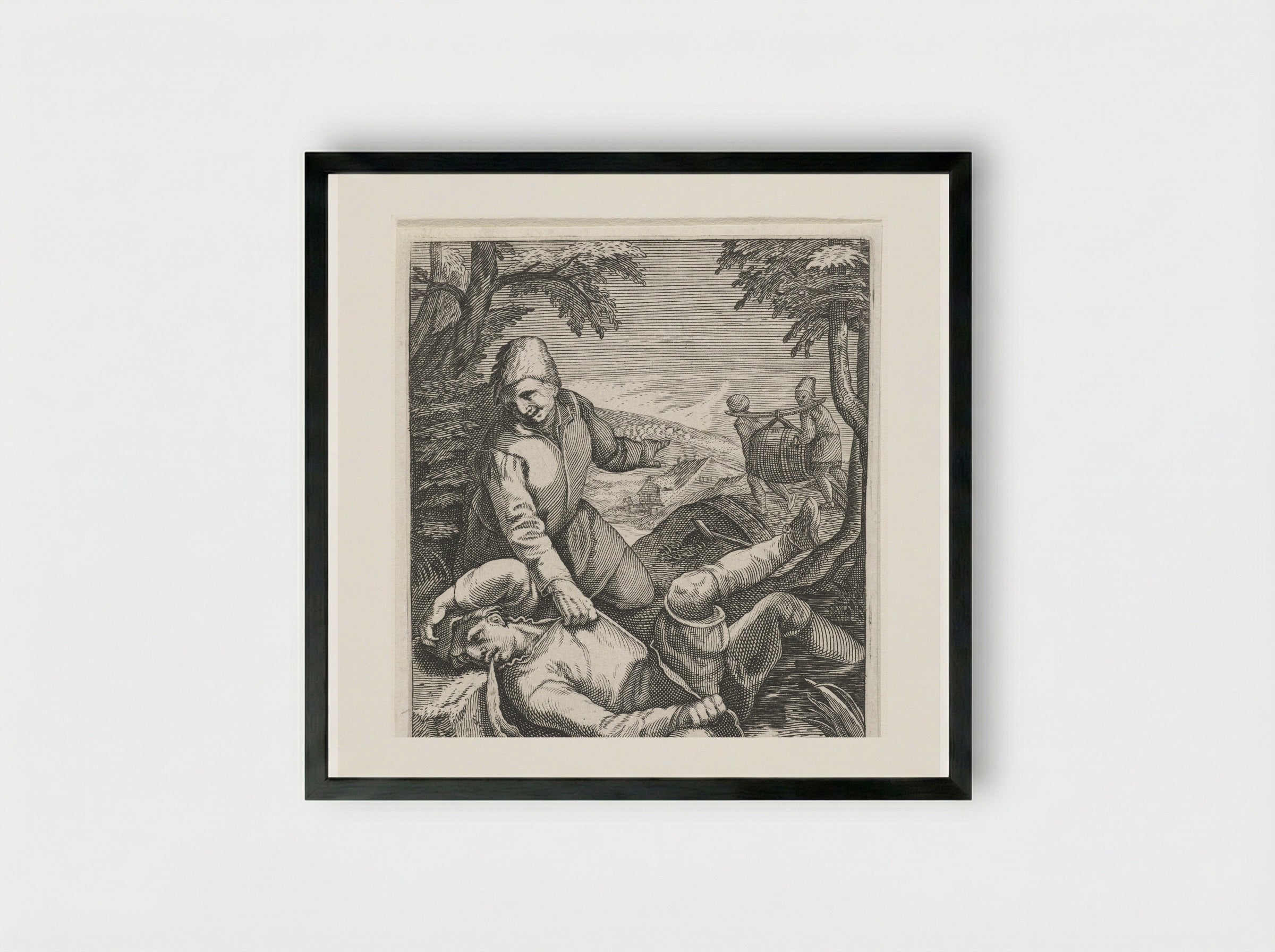 Dronkaard, brakend in een sloot - Johann Theodor de Bry - Framed Print Black