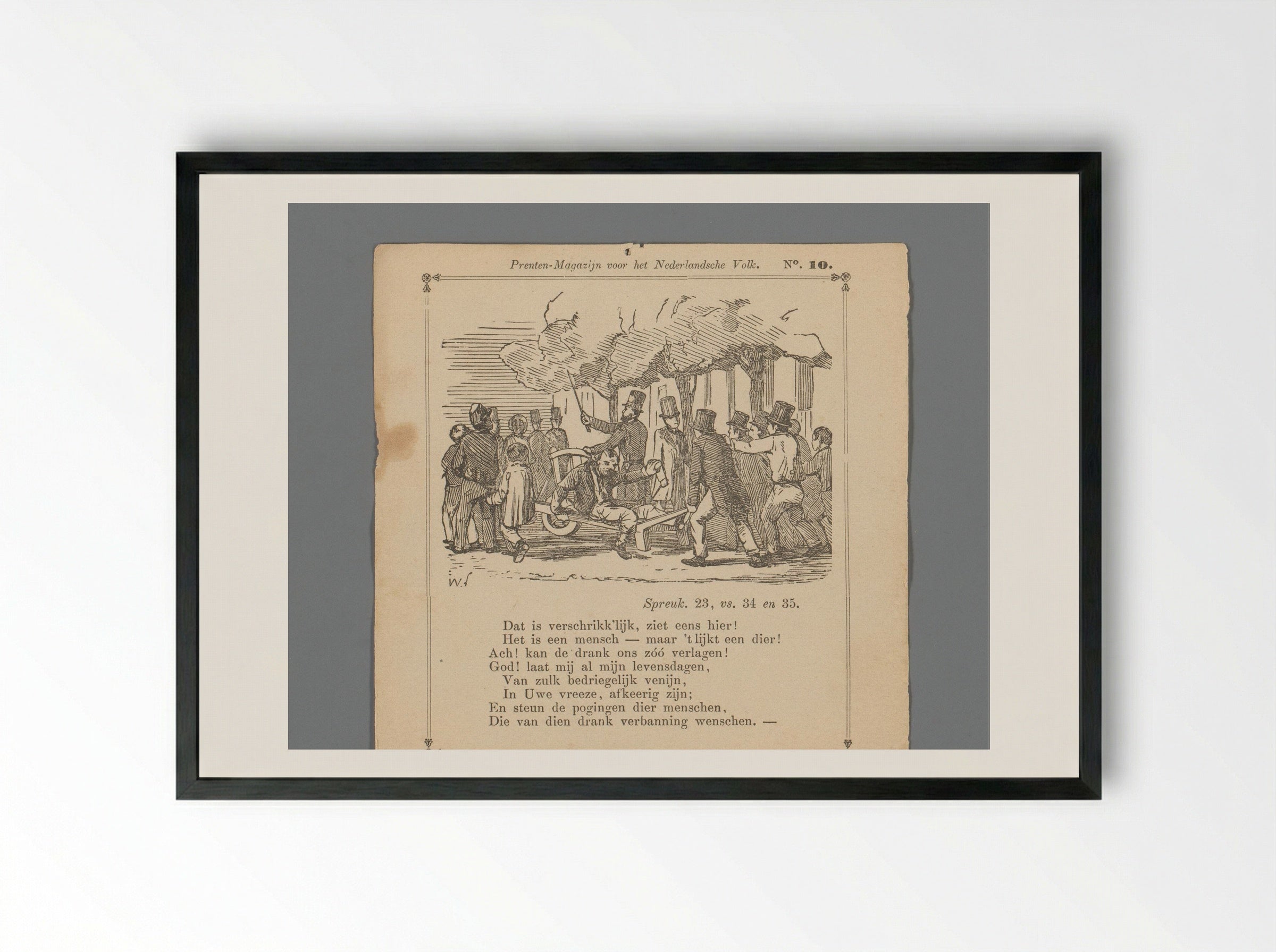 Dronkaard op een kruiwagen voortgeduwd door een groep mannen op straat - Isaac Weissenbruch - Framed Print Black