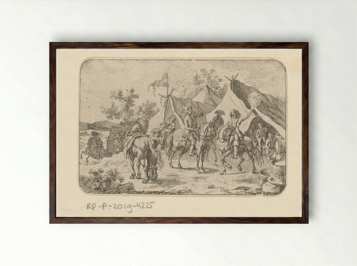 Dronken soldaten in legerkamp - Jacob Elias van Varelen - Framed Print Dark Wood