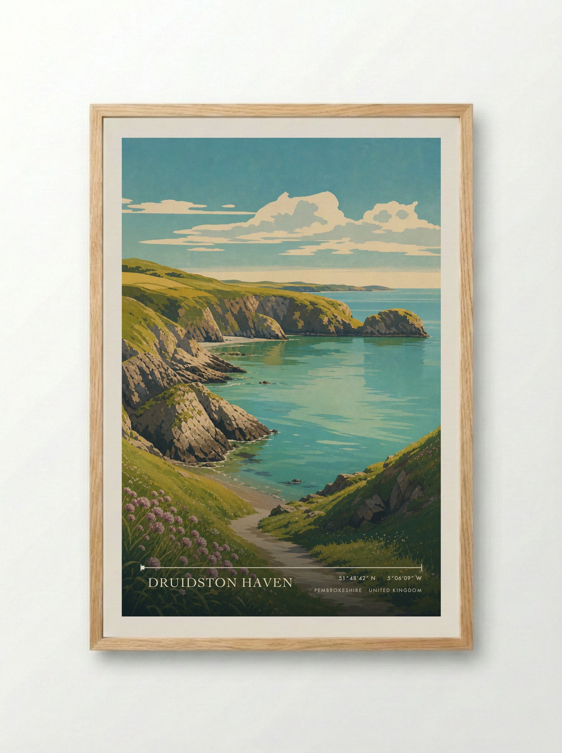 Druidston Haven Pembrokeshire United Kingdom Travel Poster - Framed Print Wood