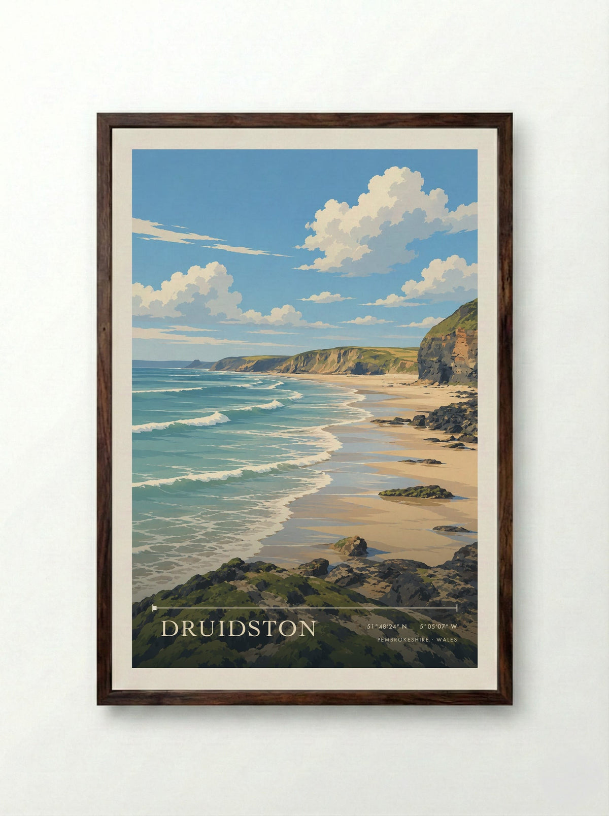 Druidston, Pembrokeshire | Travel Poster - Framed Print Dark Wood