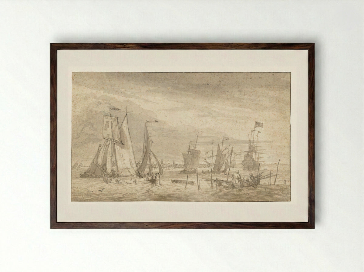 Druk bevaren rivier voor een stadsprofiel - Pieter Coopse - Framed Print Dark Wood