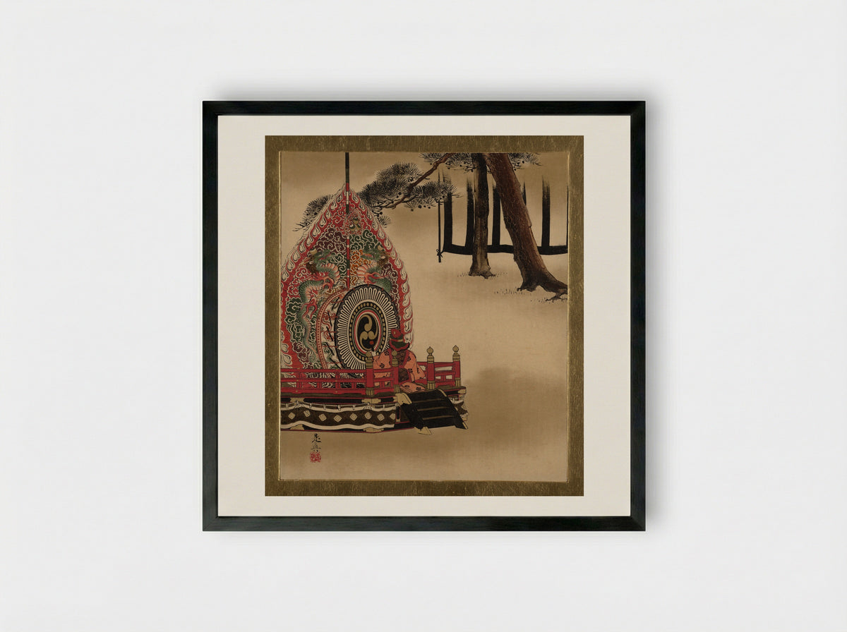 Drum for Gagaku Dance - Shibata Zeshin - Framed Print Black