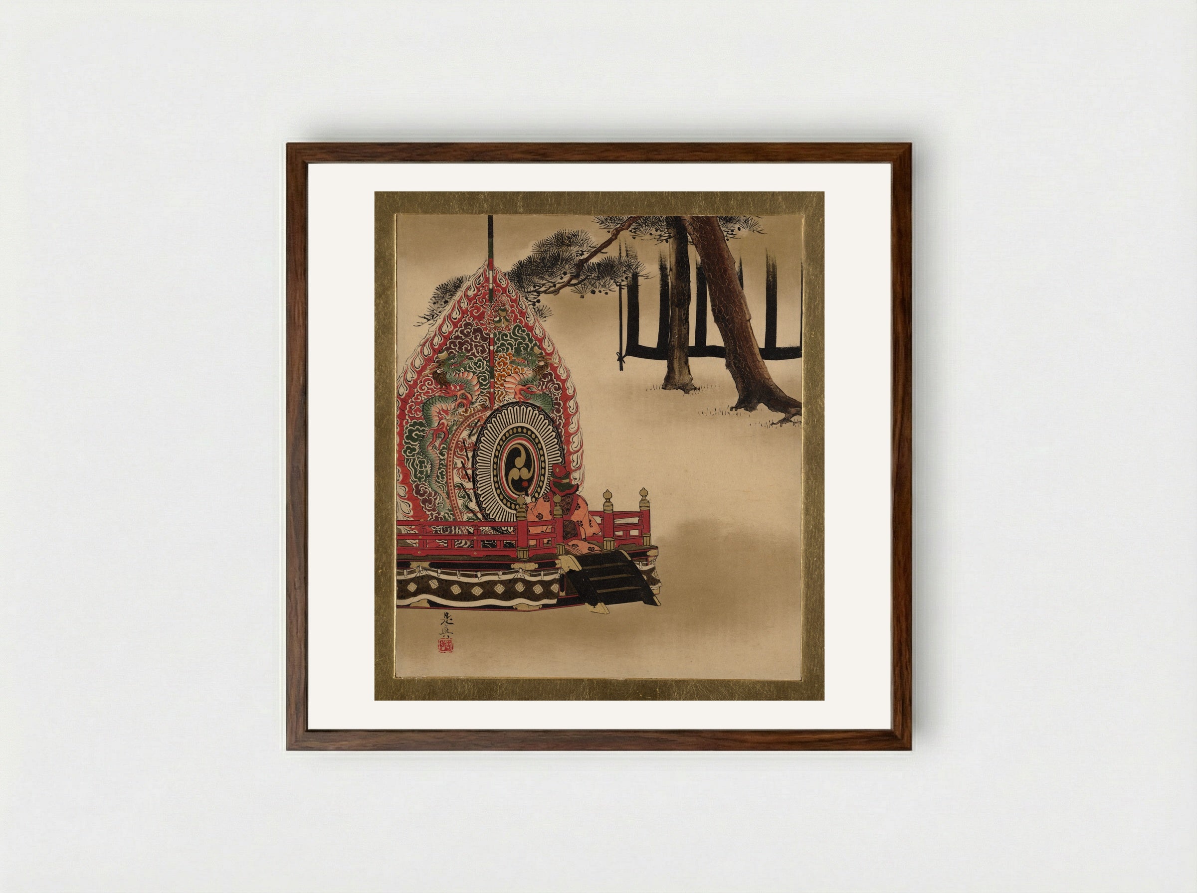 Drum for Gagaku Dance - Shibata Zeshin - Framed Print Dark Wood