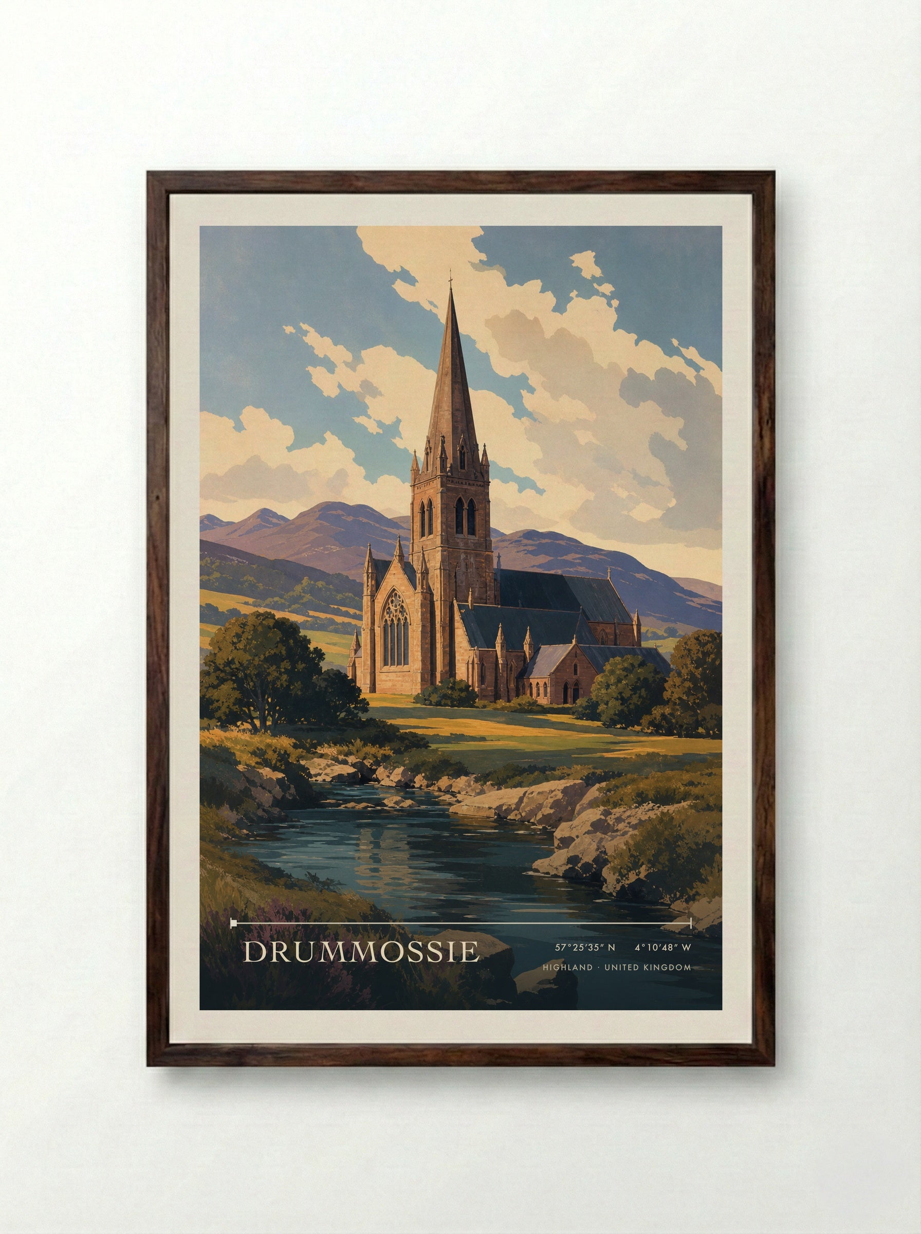 Drummossie Highland United Kingdom Travel Poster - Framed Print Dark Wood