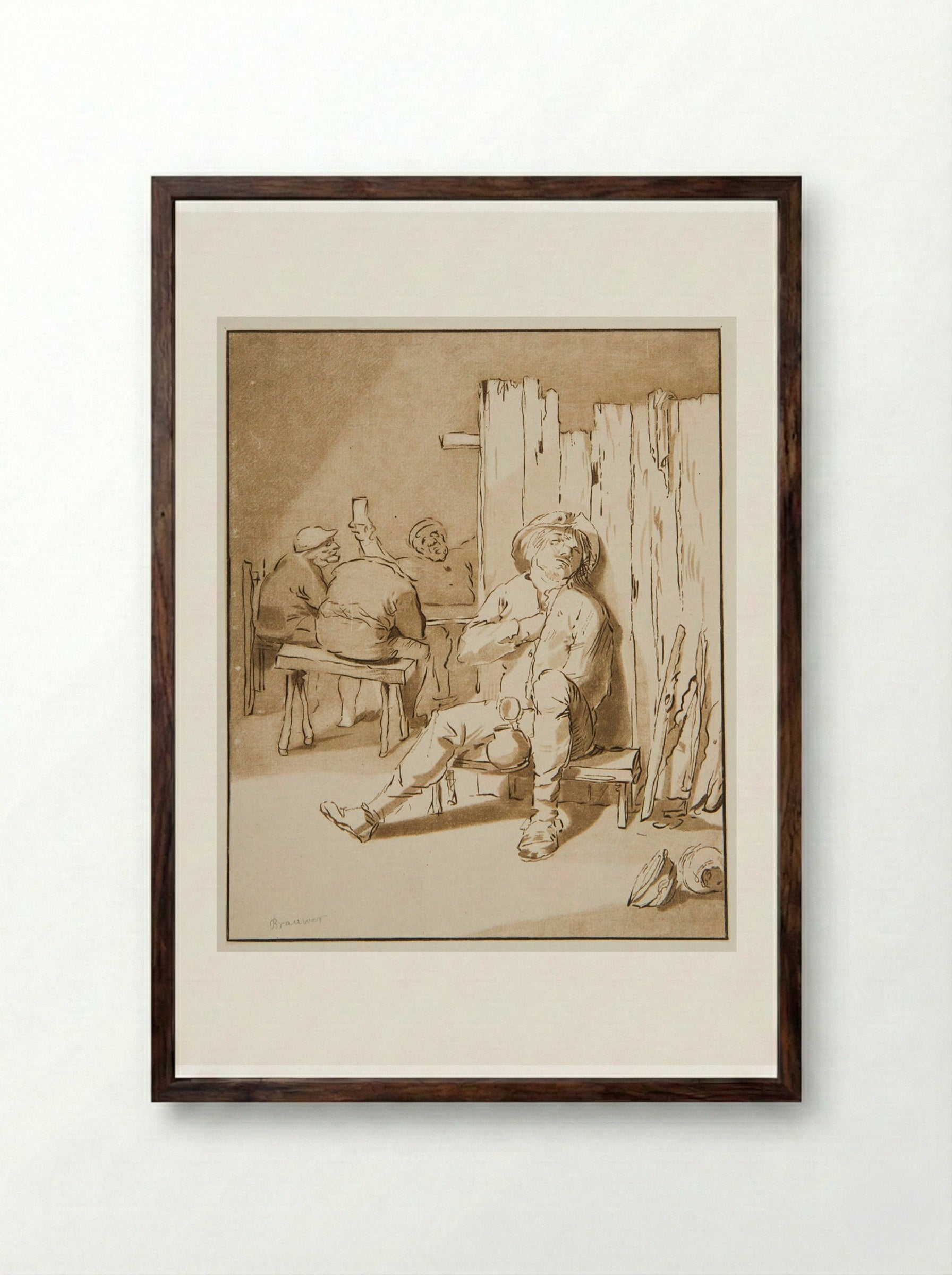Drunken Man Asleep in a Tavern - Cornelis Ploos van Amstel - Framed Print Dark Wood