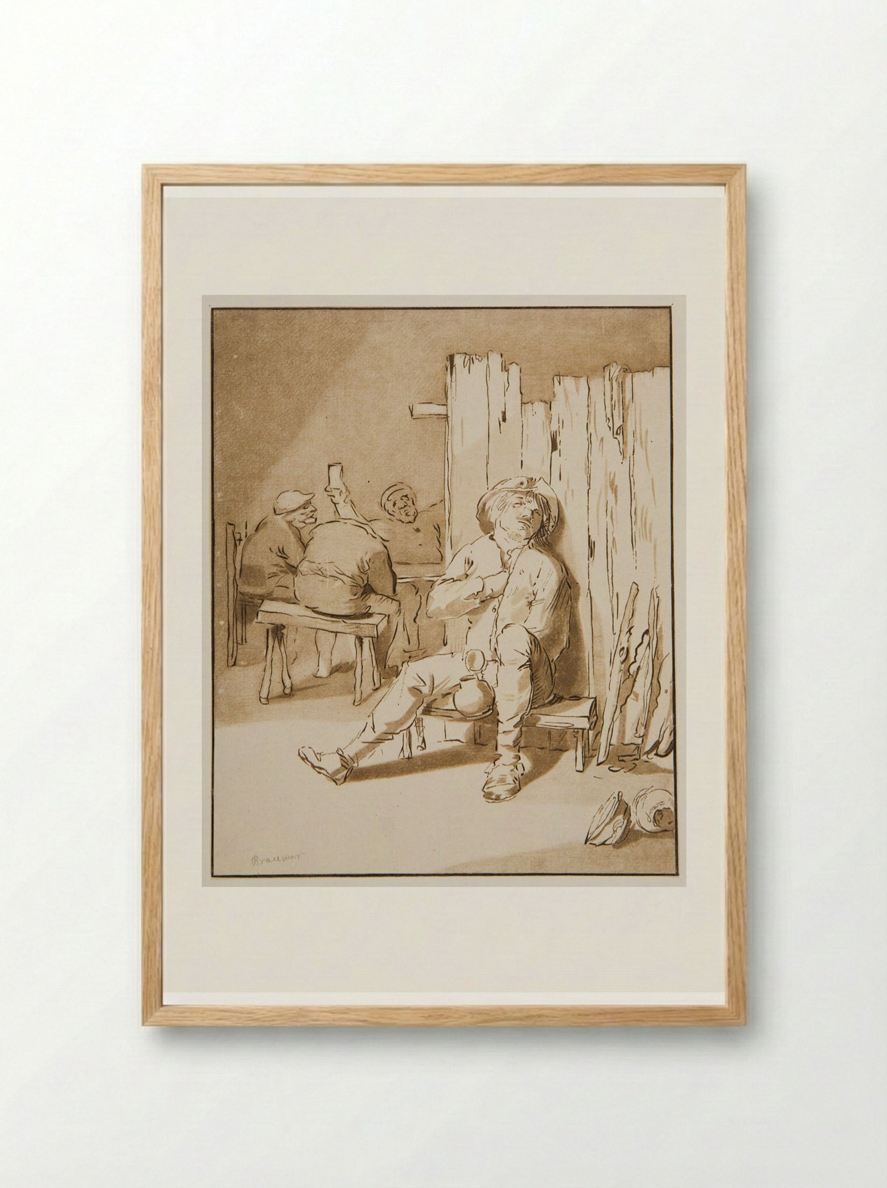 Drunken Man Asleep in a Tavern - Cornelis Ploos van Amstel - Framed Print Wood