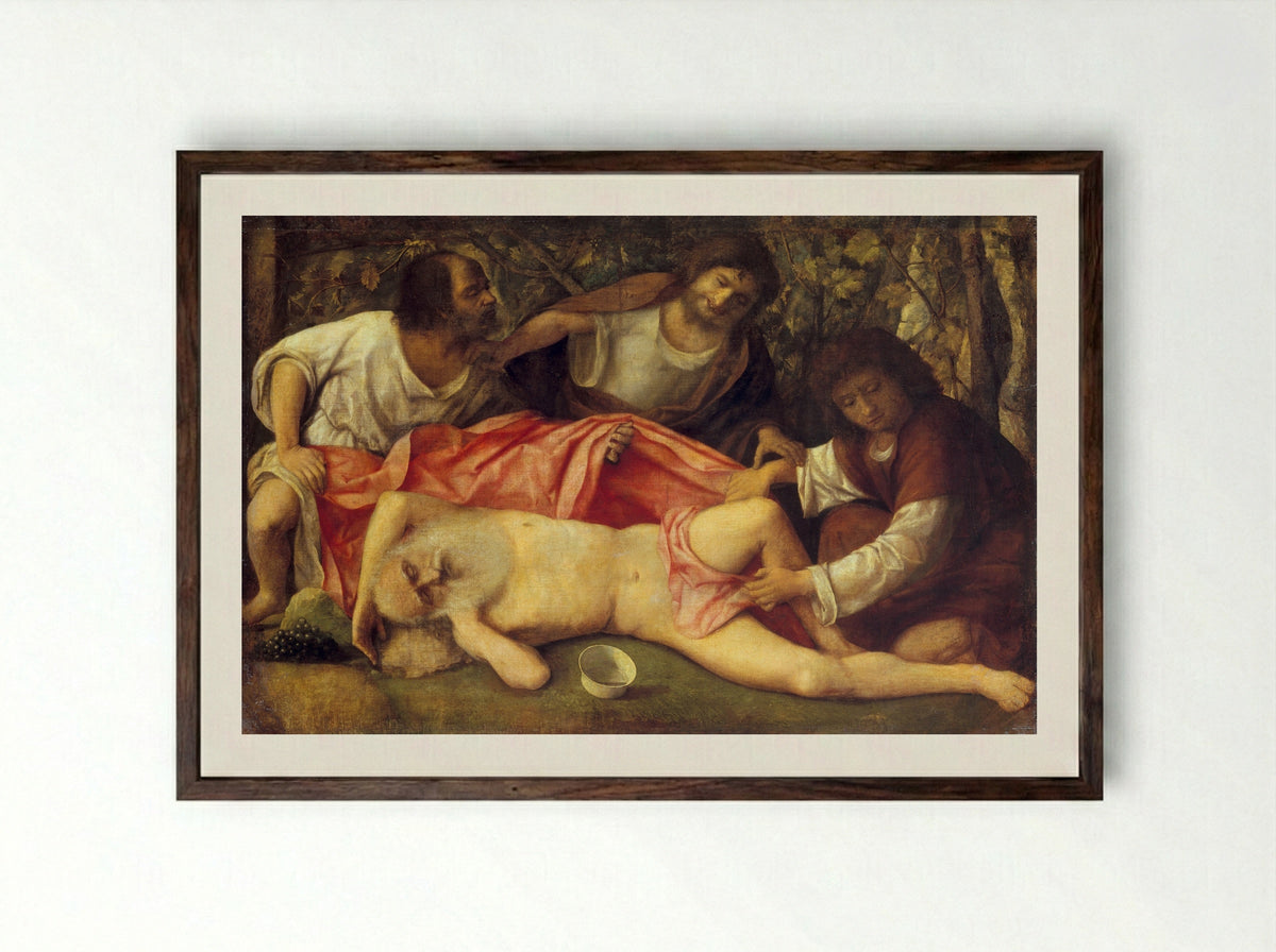 Drunkenness of Noah - Giovanni Bellini - Framed Print Dark Wood