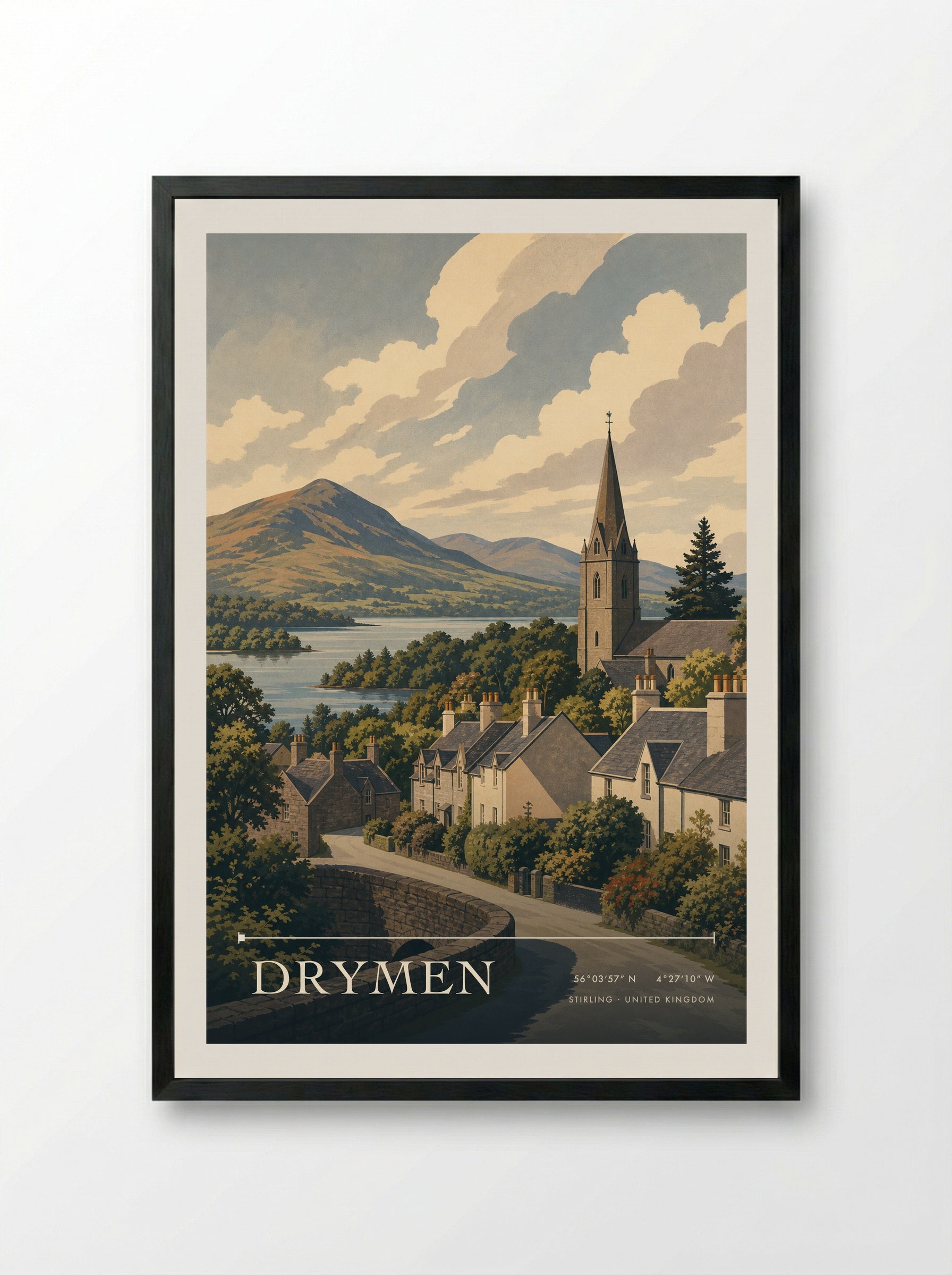 Drymen Stirling United Kingdom Travel Poster - Framed Print Black