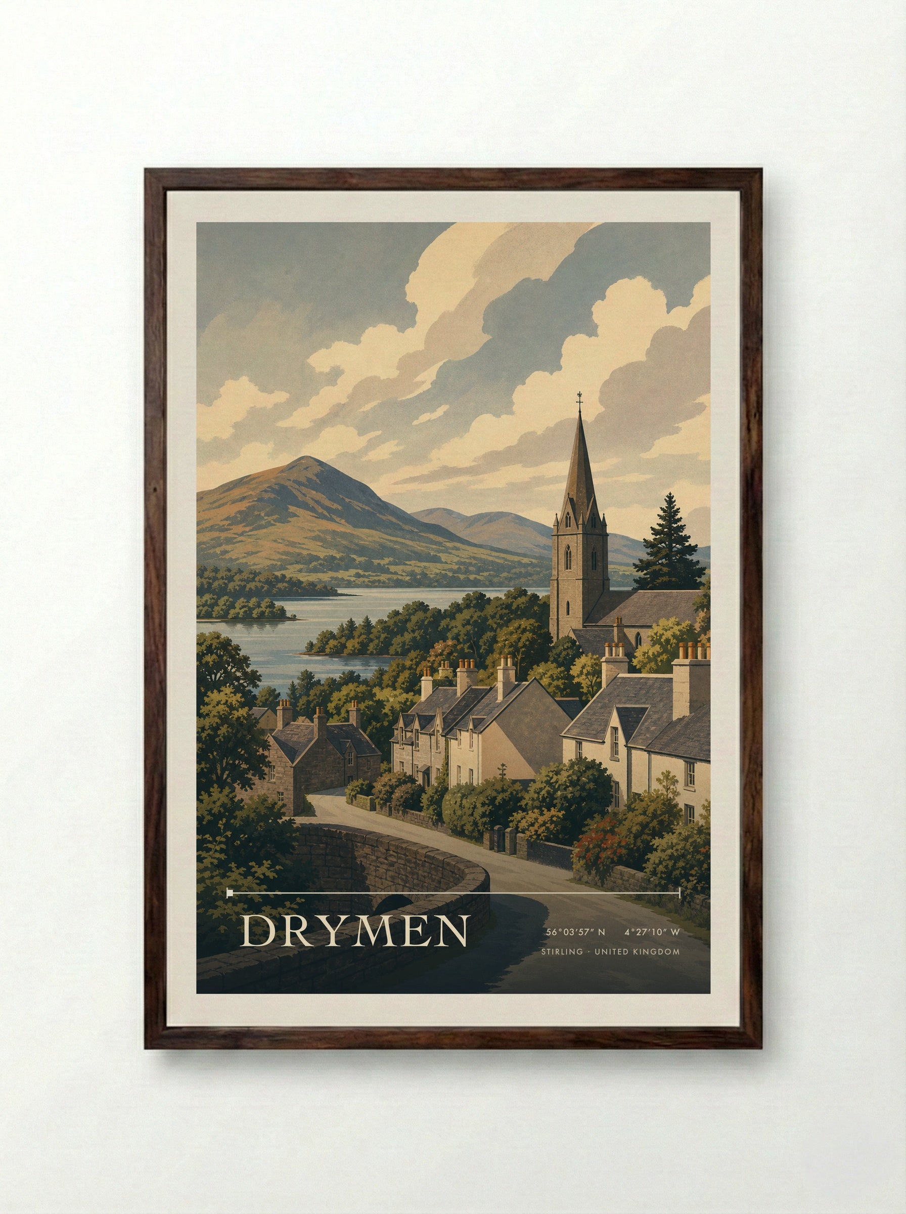 Drymen Stirling United Kingdom Travel Poster - Framed Print Dark Wood