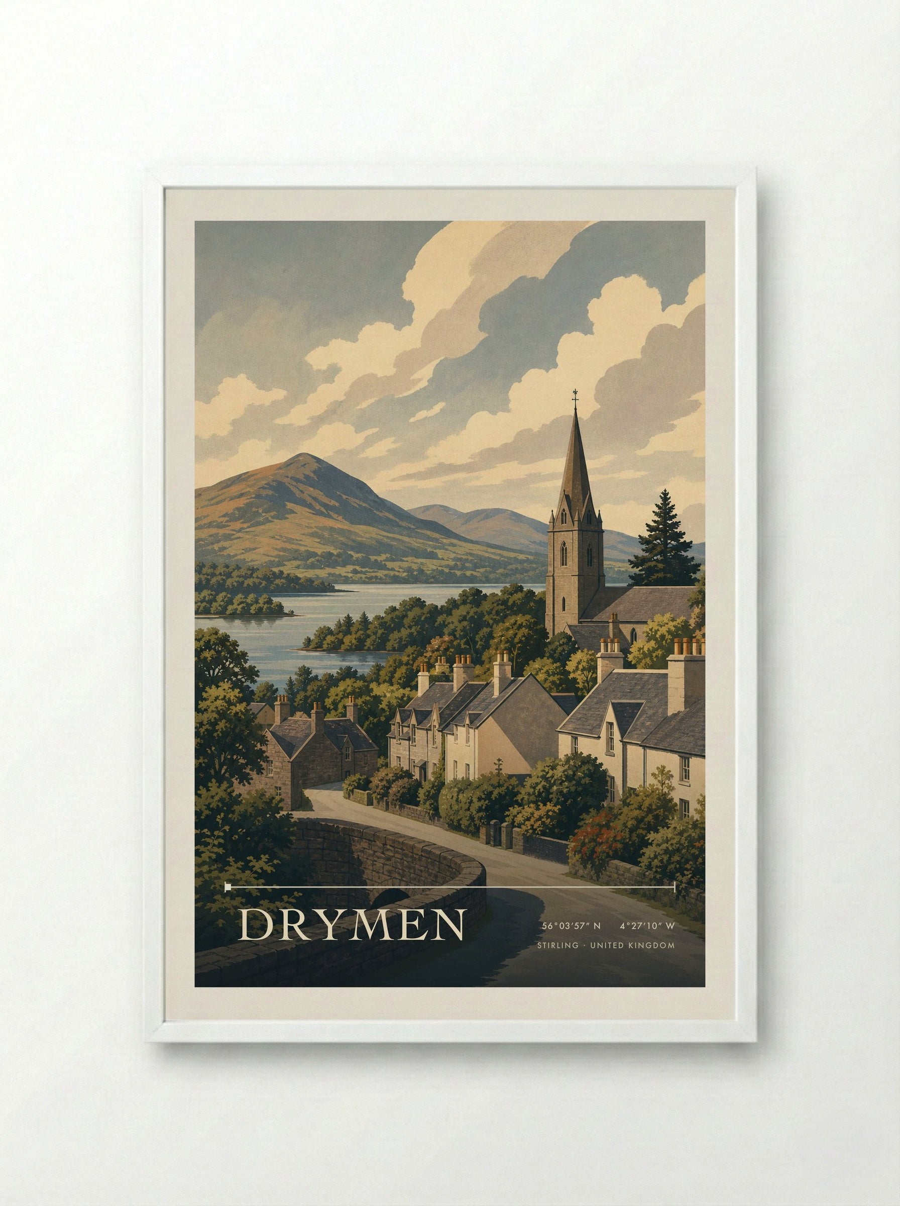 Drymen Stirling United Kingdom Travel Poster - Framed Print White
