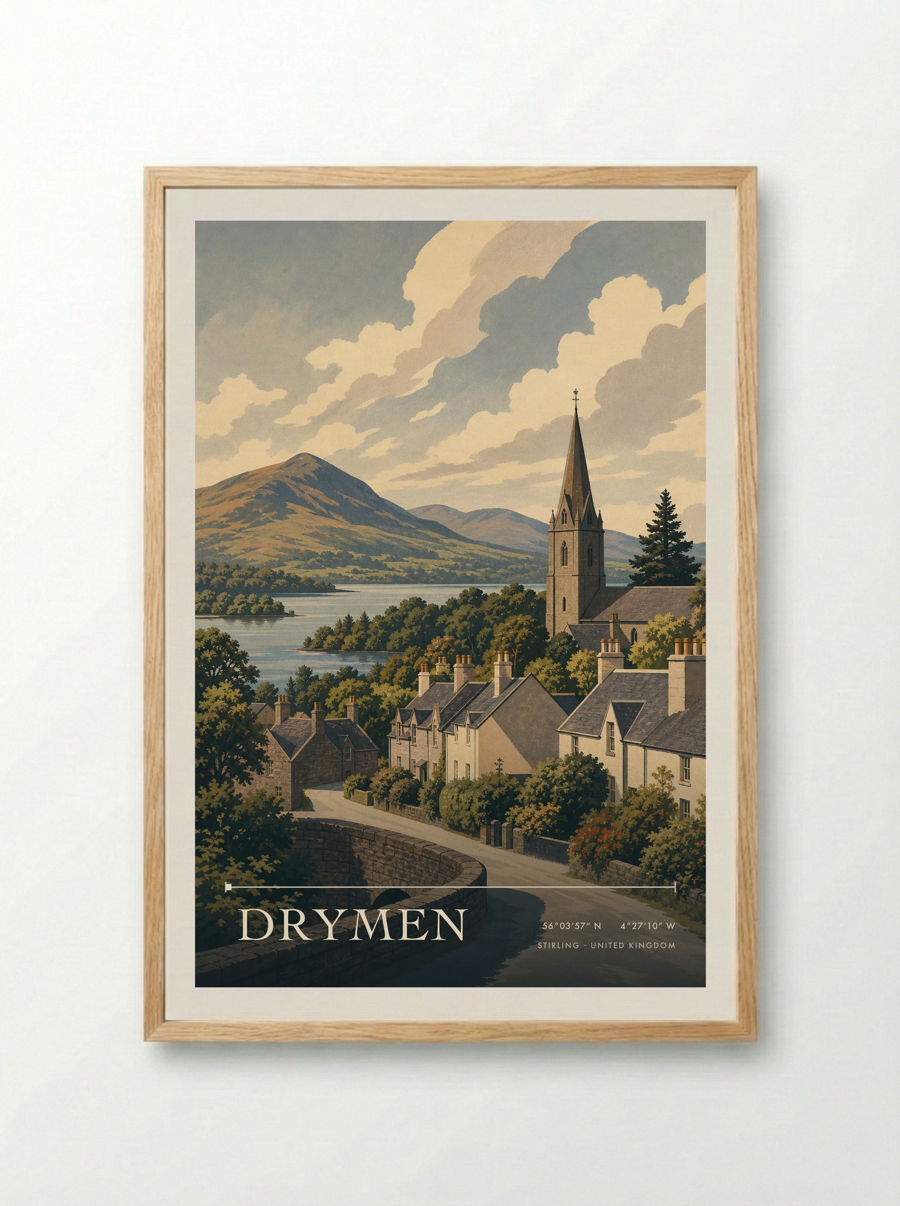 Drymen Stirling United Kingdom Travel Poster - Framed Print Wood