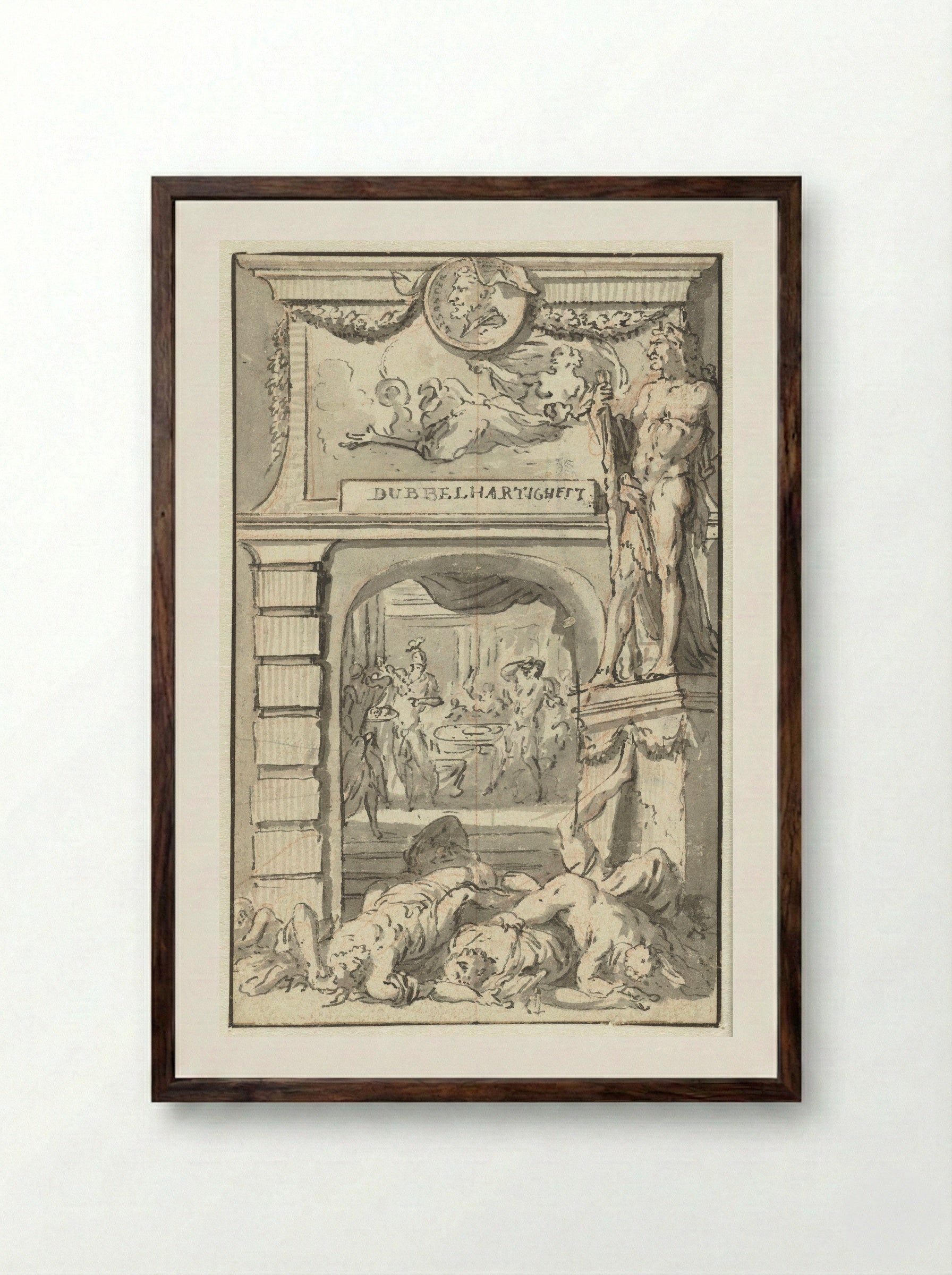 Dubbelhartigheid (Allegorical Study) - Jan Goeree - Framed Print Dark Wood