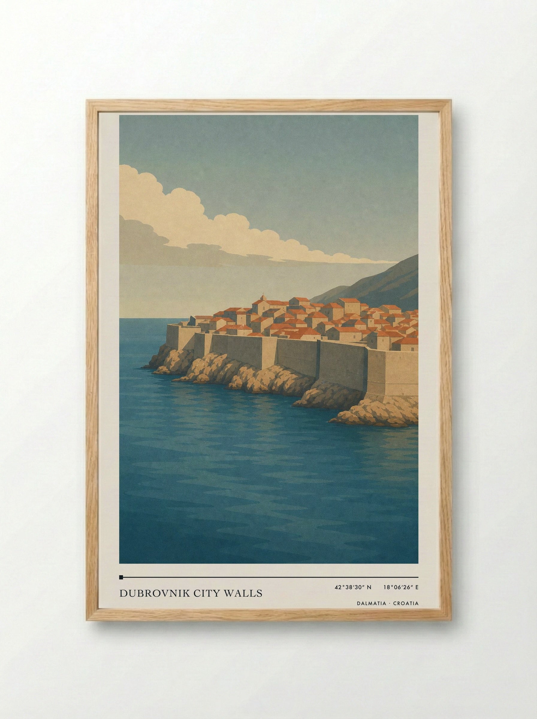 Dubrovnik City Walls Travel Poster Artwork - Framed Print Wood