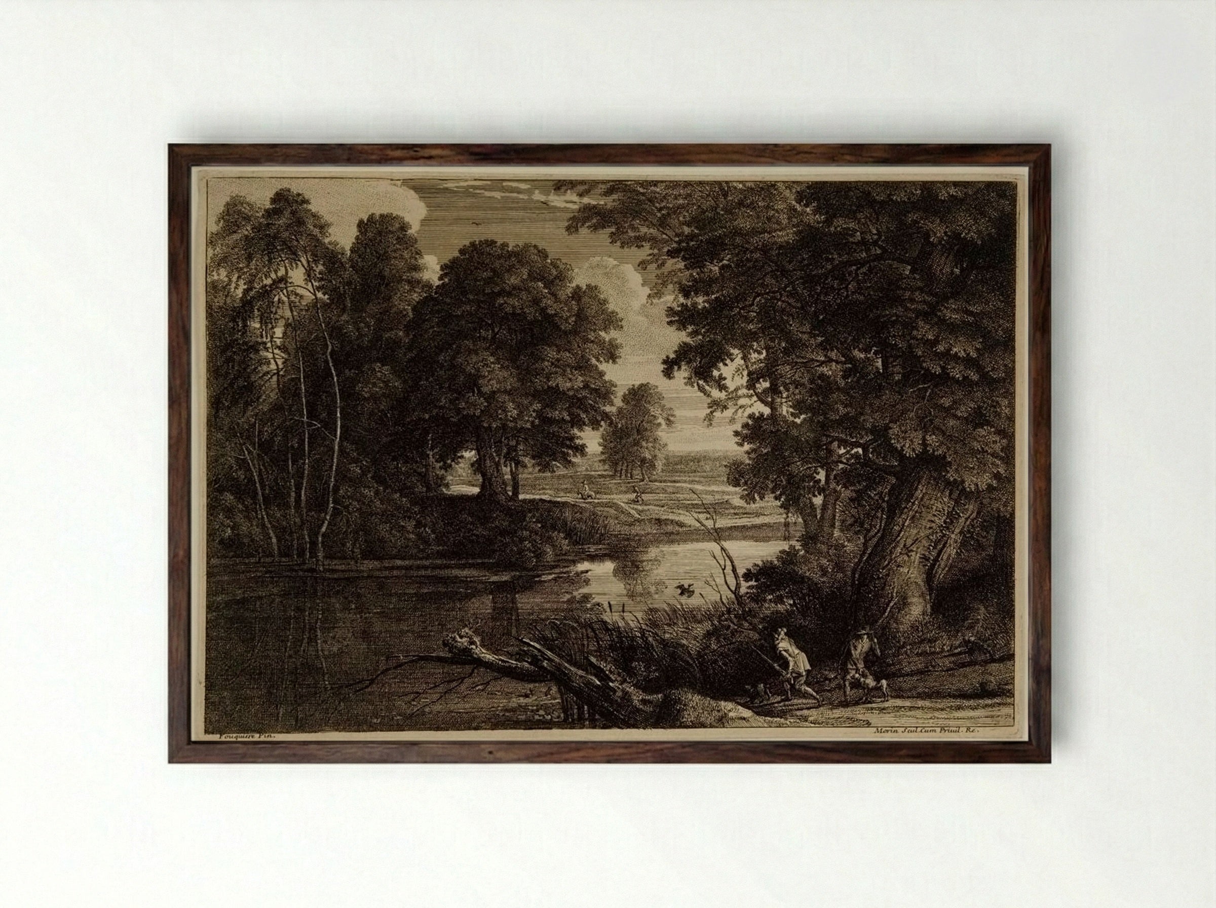 Duck Shooting - Jean Morin - Framed Print Dark Wood