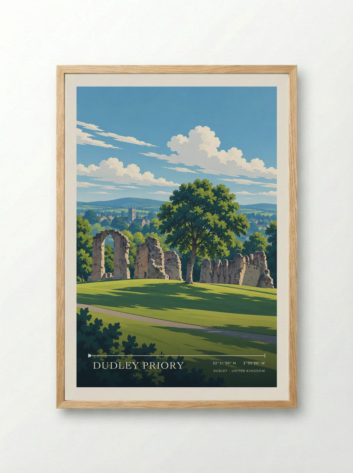 Dudley Priory | Travel Poster - Framed Print Wood