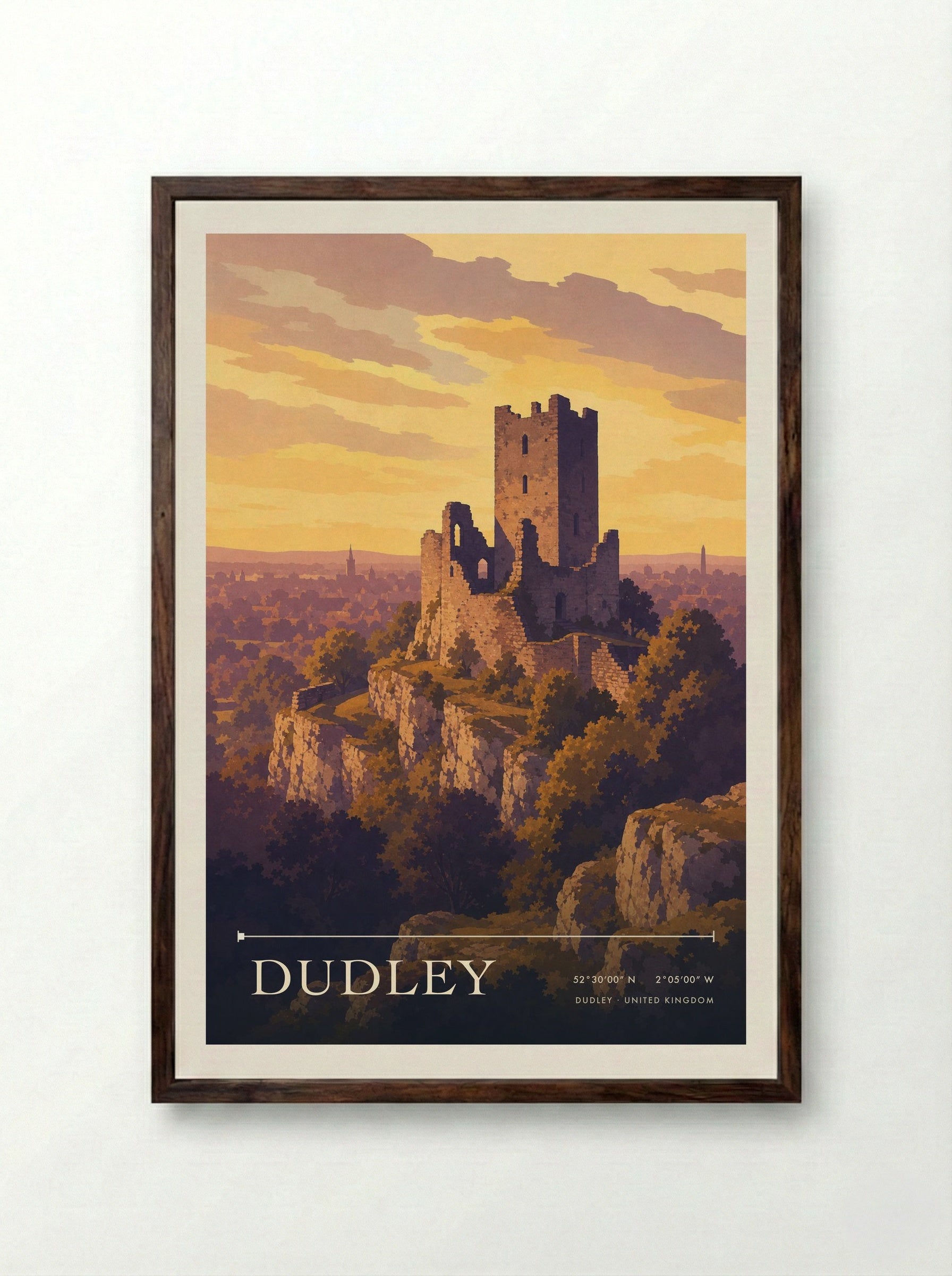 Dudley United Kingdom Travel Poster - Framed Print Dark Wood
