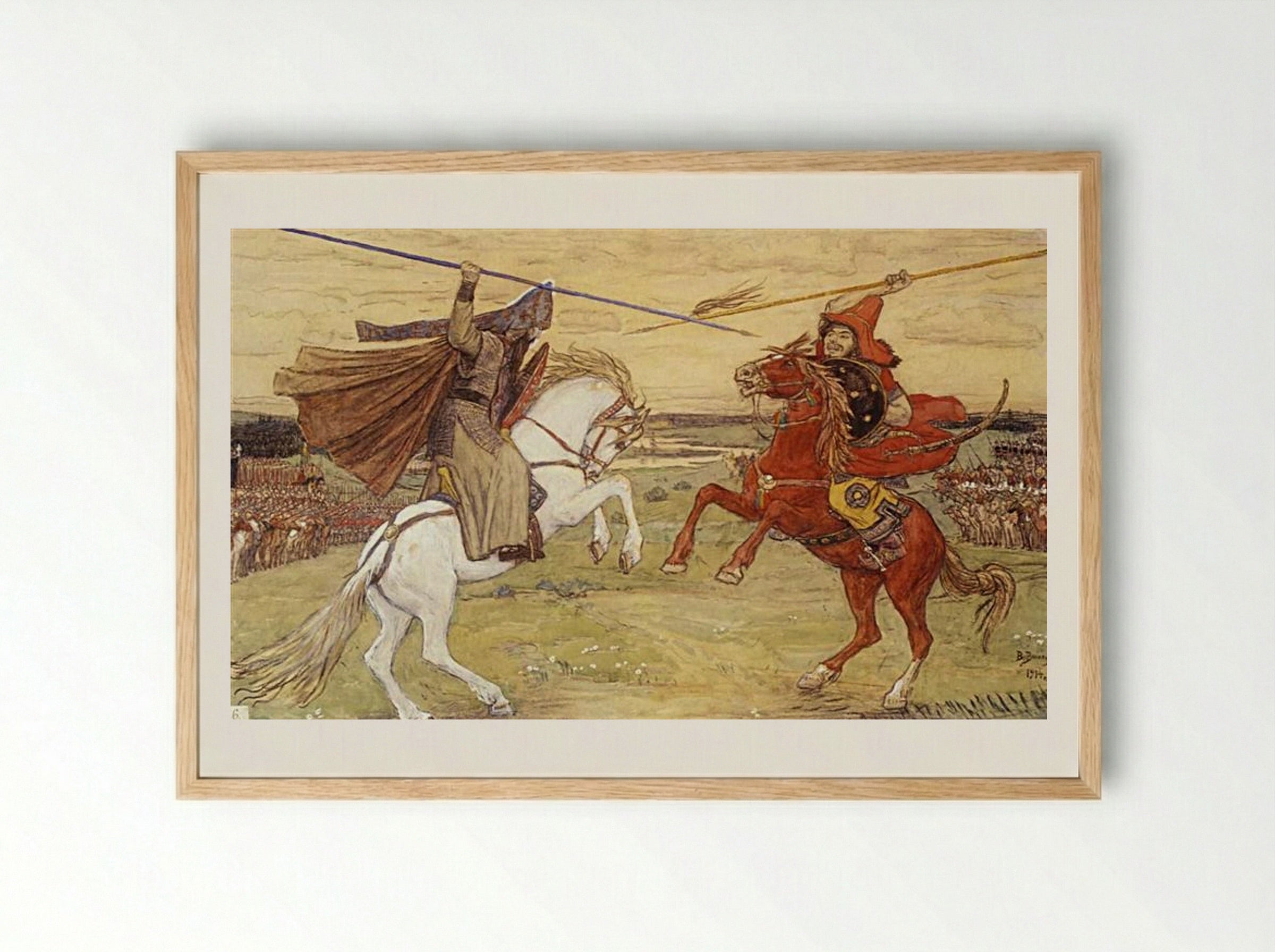 Duel of Peresvet and Chelubey - Viktor Vasnetsov - Framed Print Wood