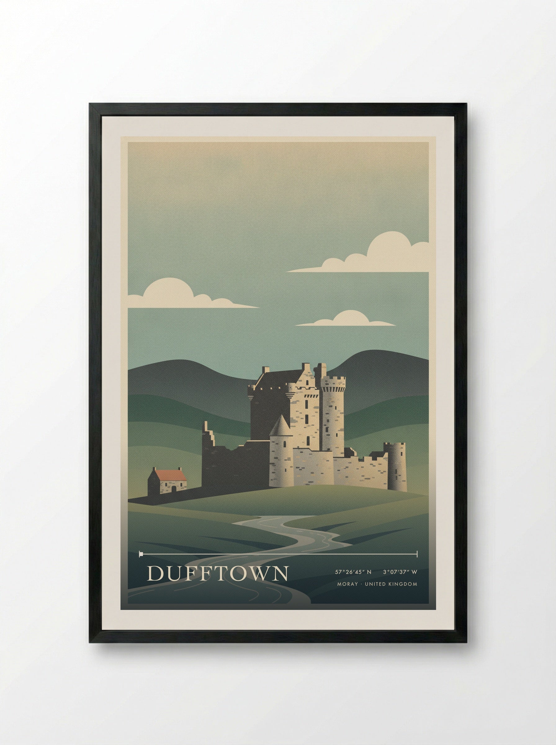 Dufftown Moray United Kingdom Travel Poster - Framed Print Black