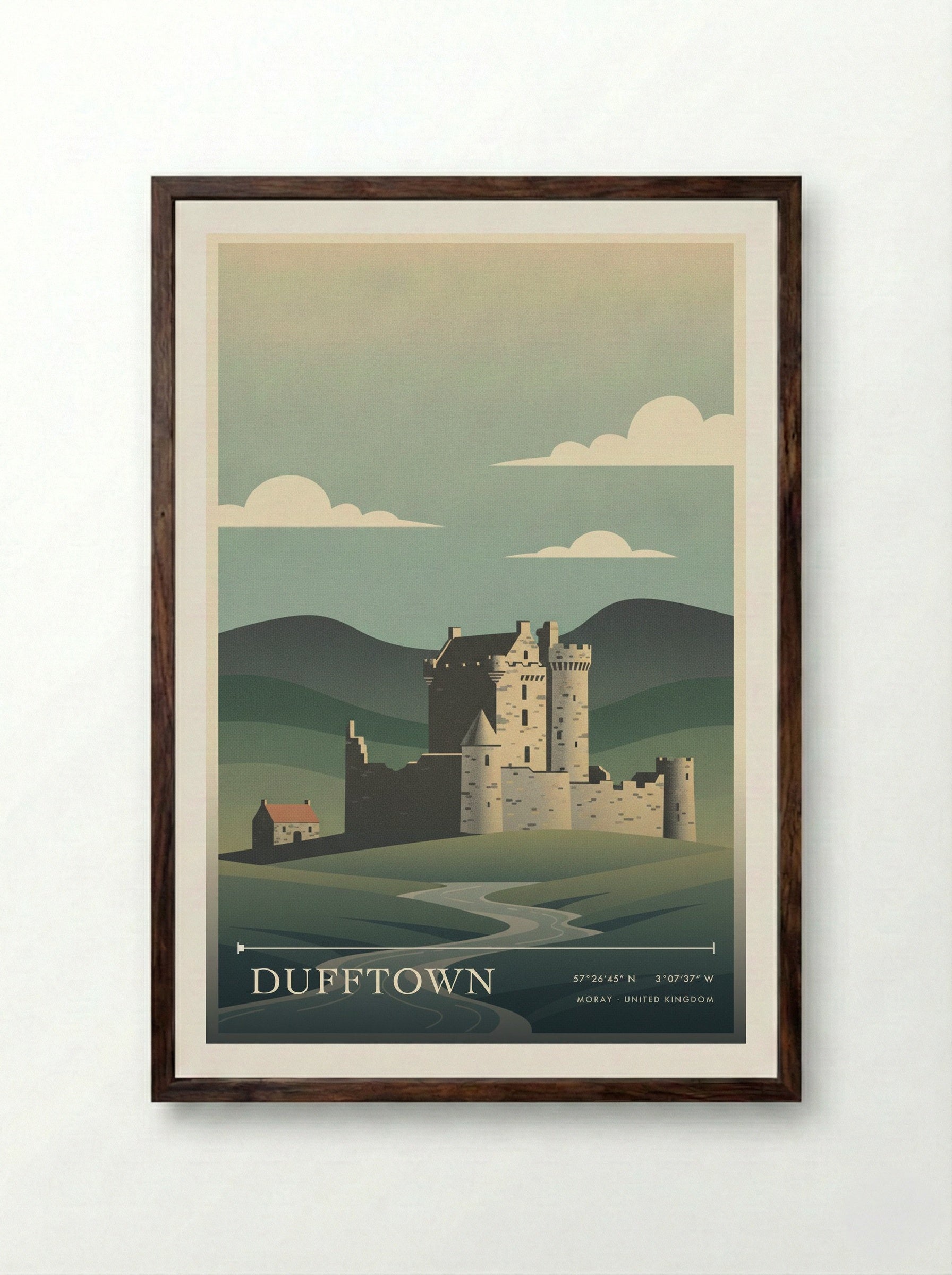 Dufftown Moray United Kingdom Travel Poster - Framed Print Dark Wood
