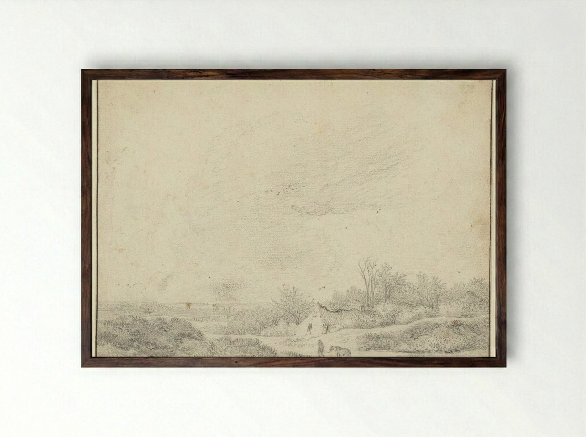 Duinlandschap met boerderijen - Guillam Du Bois - Framed Print Dark Wood