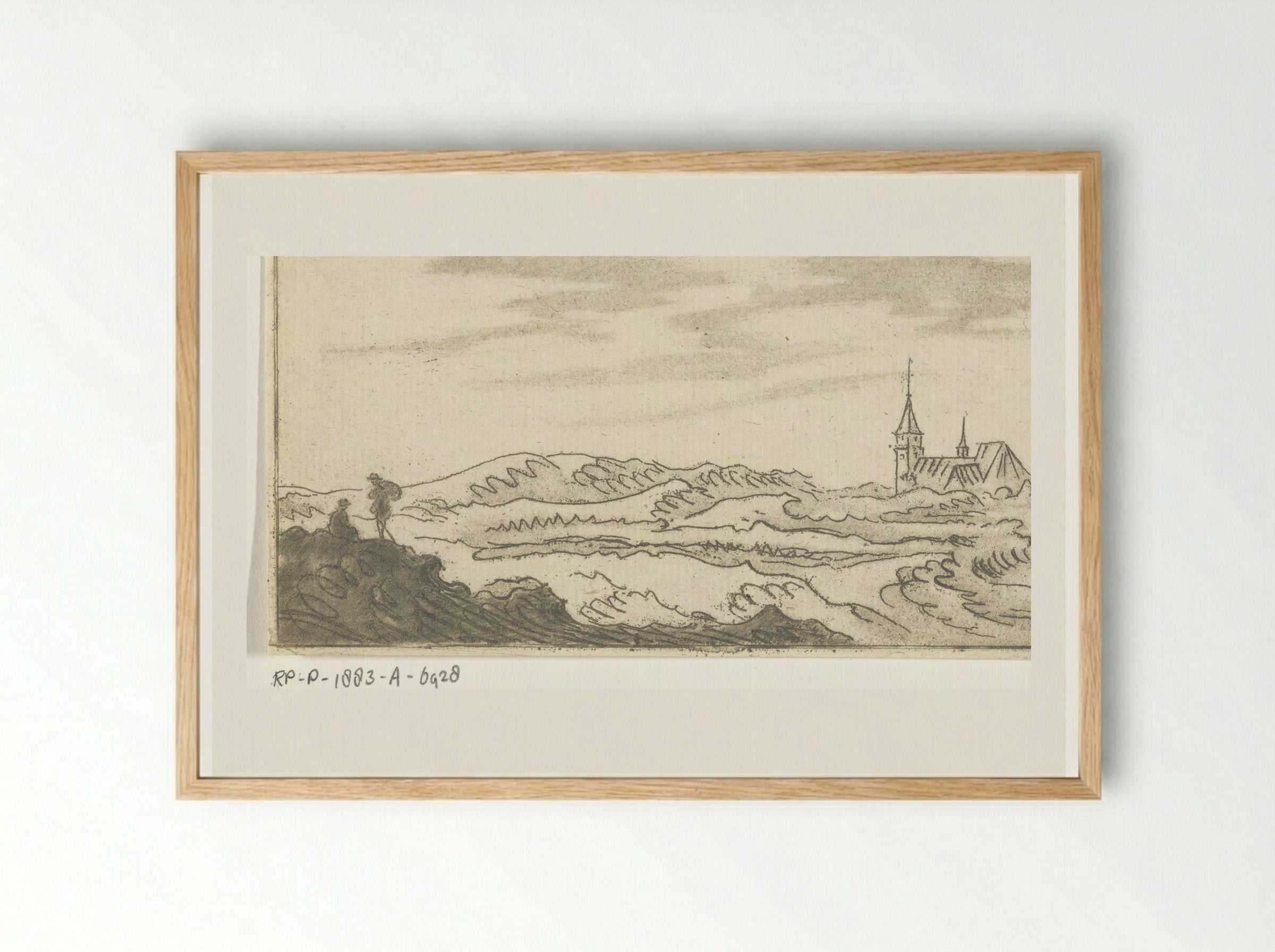 Duinlandschap met een kerk - Cornelis van Noorde - Framed Print Wood