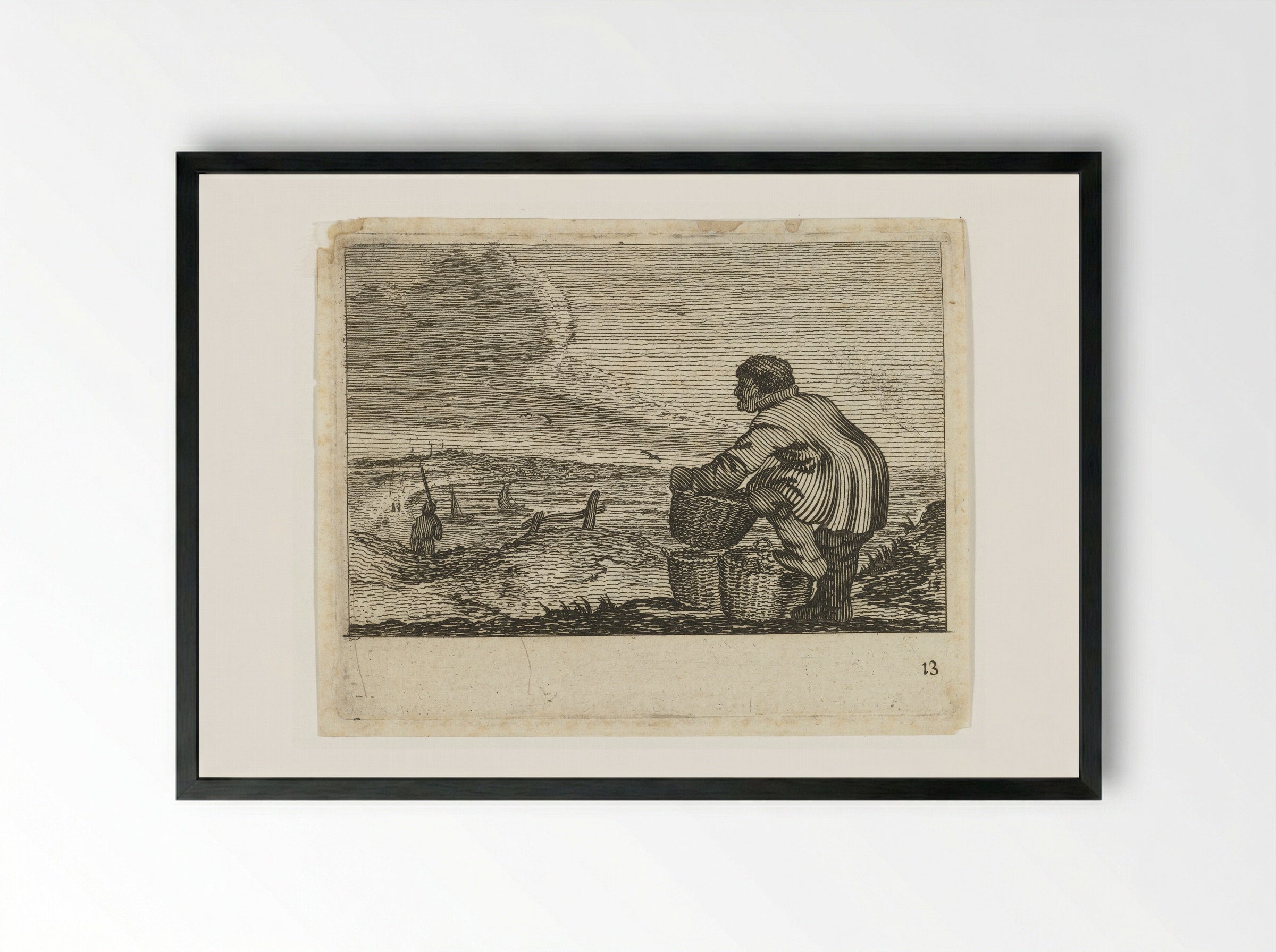 Duinlandschap met een man met drie manden - Gillis van Scheyndel (I) - Framed Print Black