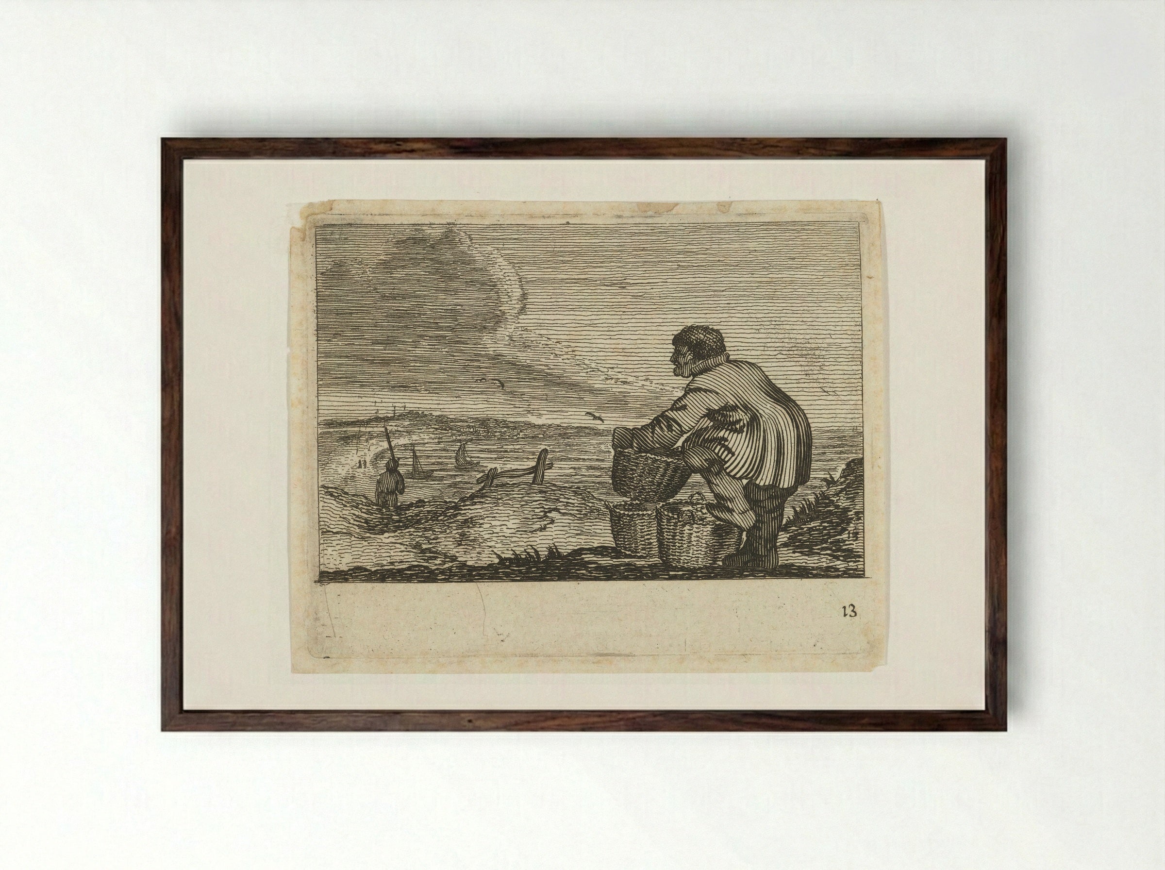 Duinlandschap met een man met drie manden - Gillis van Scheyndel (I) - Framed Print Dark Wood