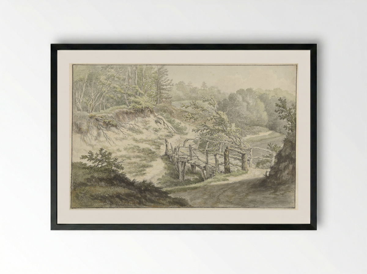 Duinlandschap met houten brug - Willem Uppink - Framed Print Black