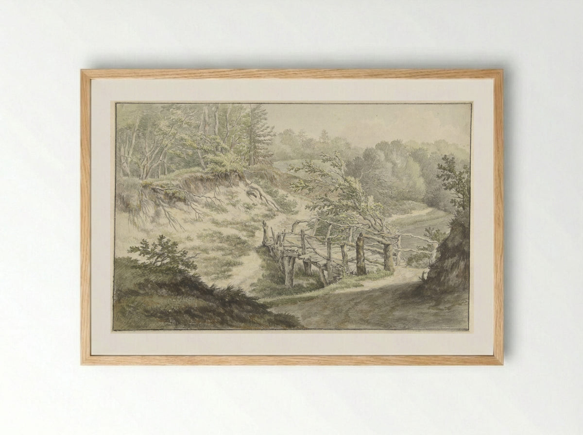 Duinlandschap met houten brug - Willem Uppink - Framed Print Wood