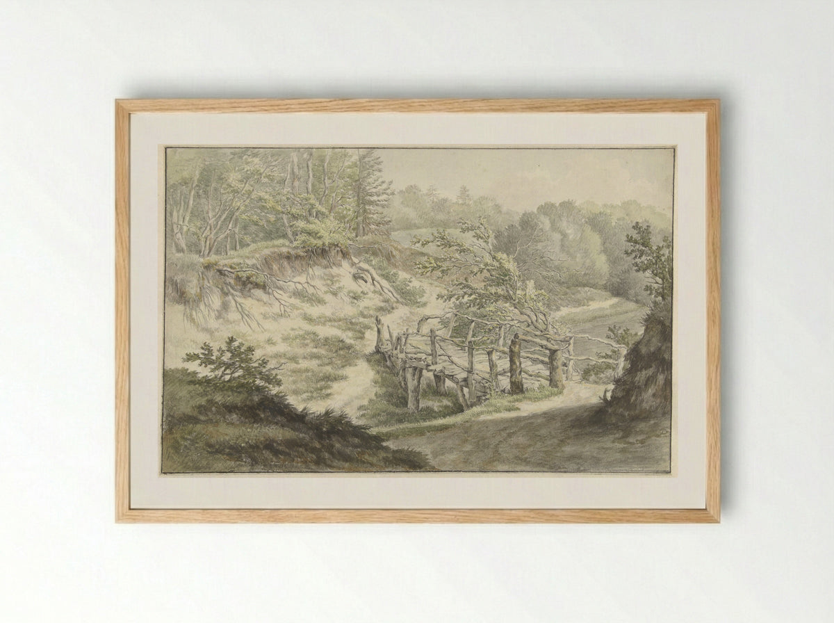 Duinlandschap met houten brug - Willem Uppink - Framed Print Wood