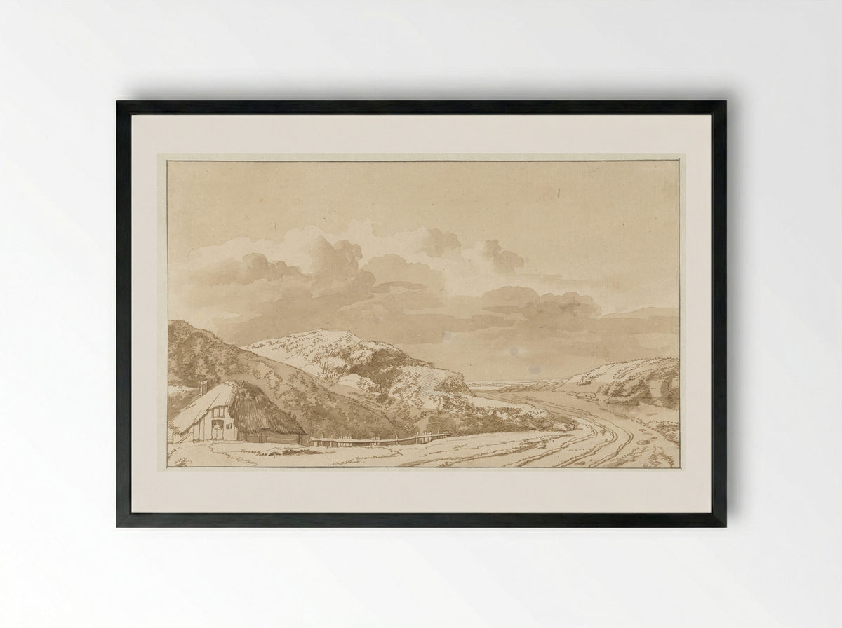 Duinlandschap met huis en weg - Abraham Furnerius - Framed Print Black