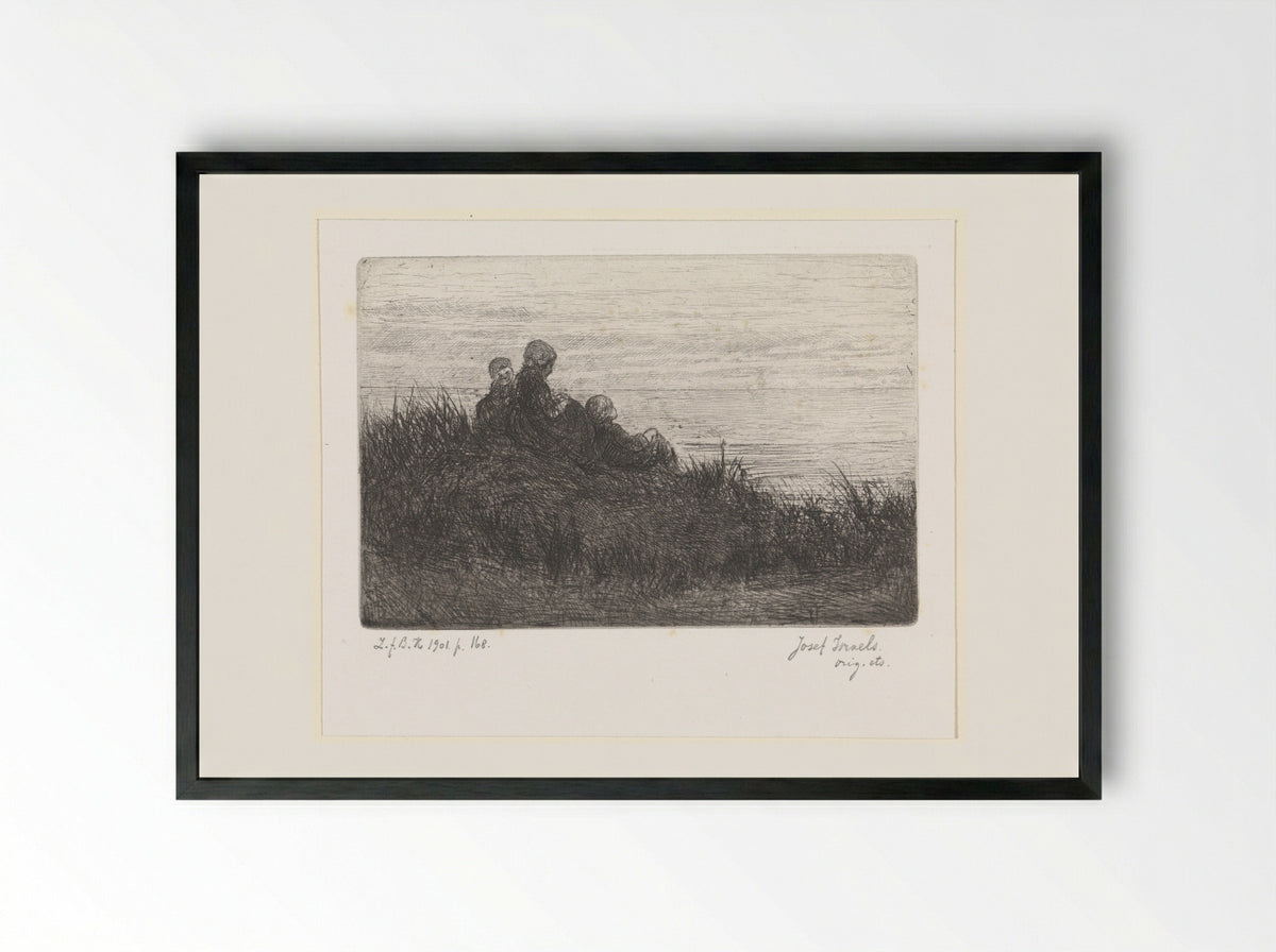 Duinlandschap met moeder en kinderen - Jozef Israëls - Framed Print Black