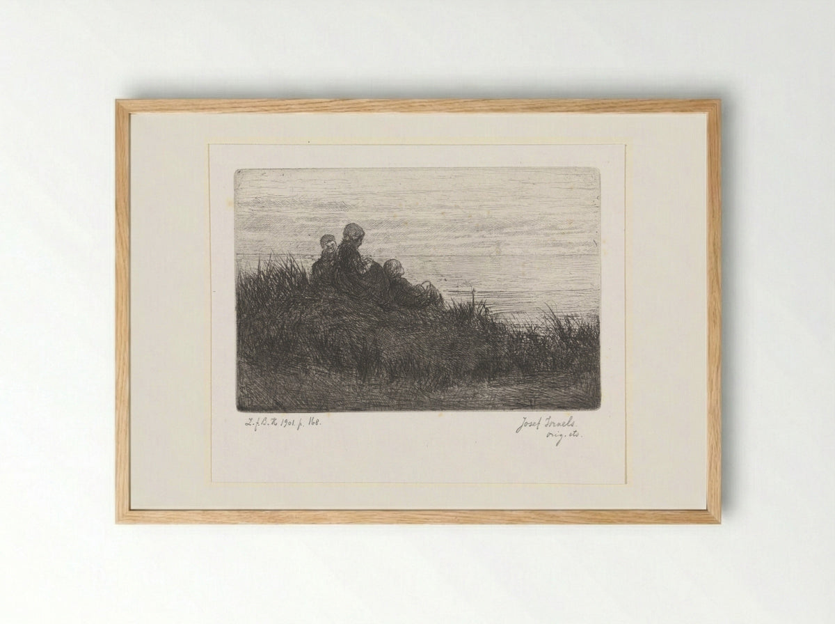 Duinlandschap met moeder en kinderen - Jozef Israëls - Framed Print Wood