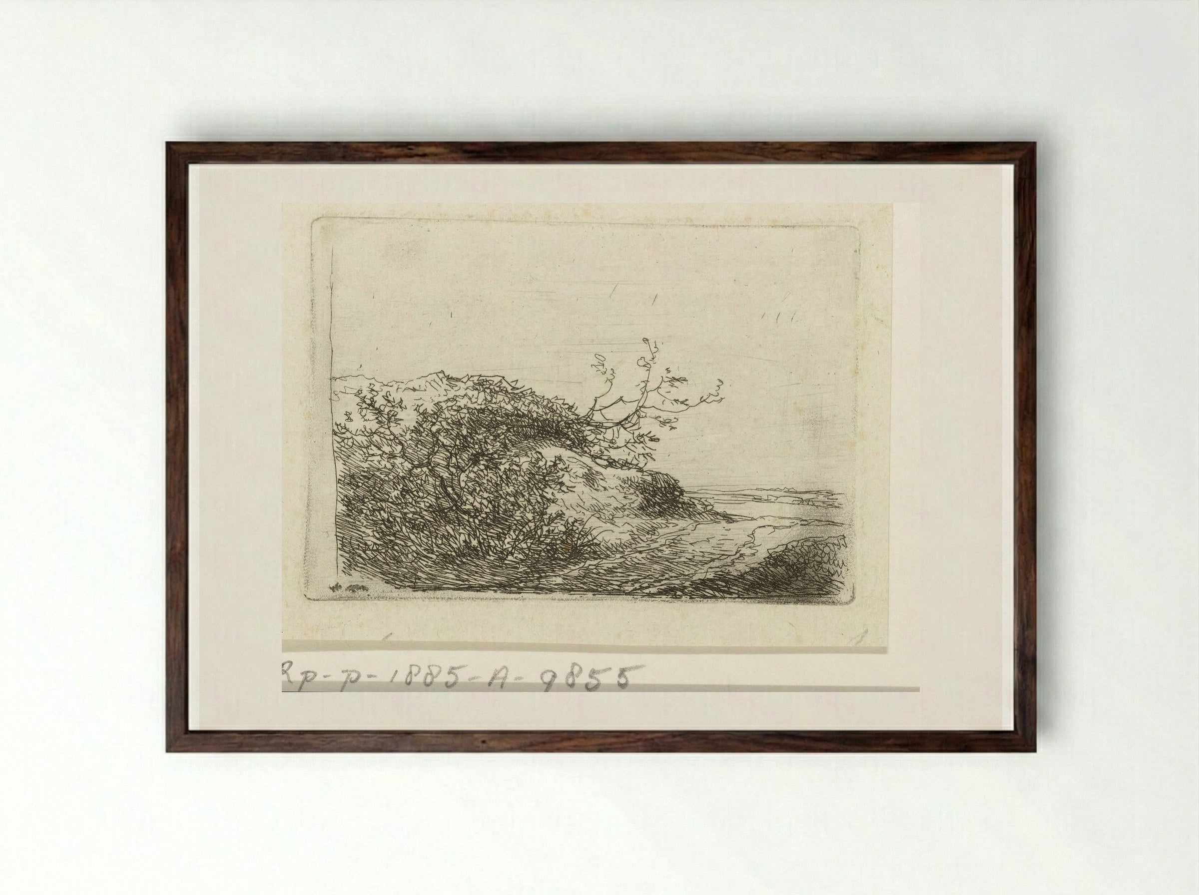 Duinlandschap met struiken - Andreas Schelfhout - Framed Print Dark Wood